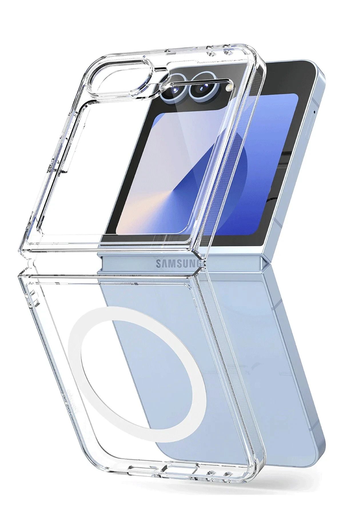 NewFace Samsung Galaxy Z Flip 6 Kılıf Magneticsafe Şeffaf Silikon - Şeffaf HNZRN