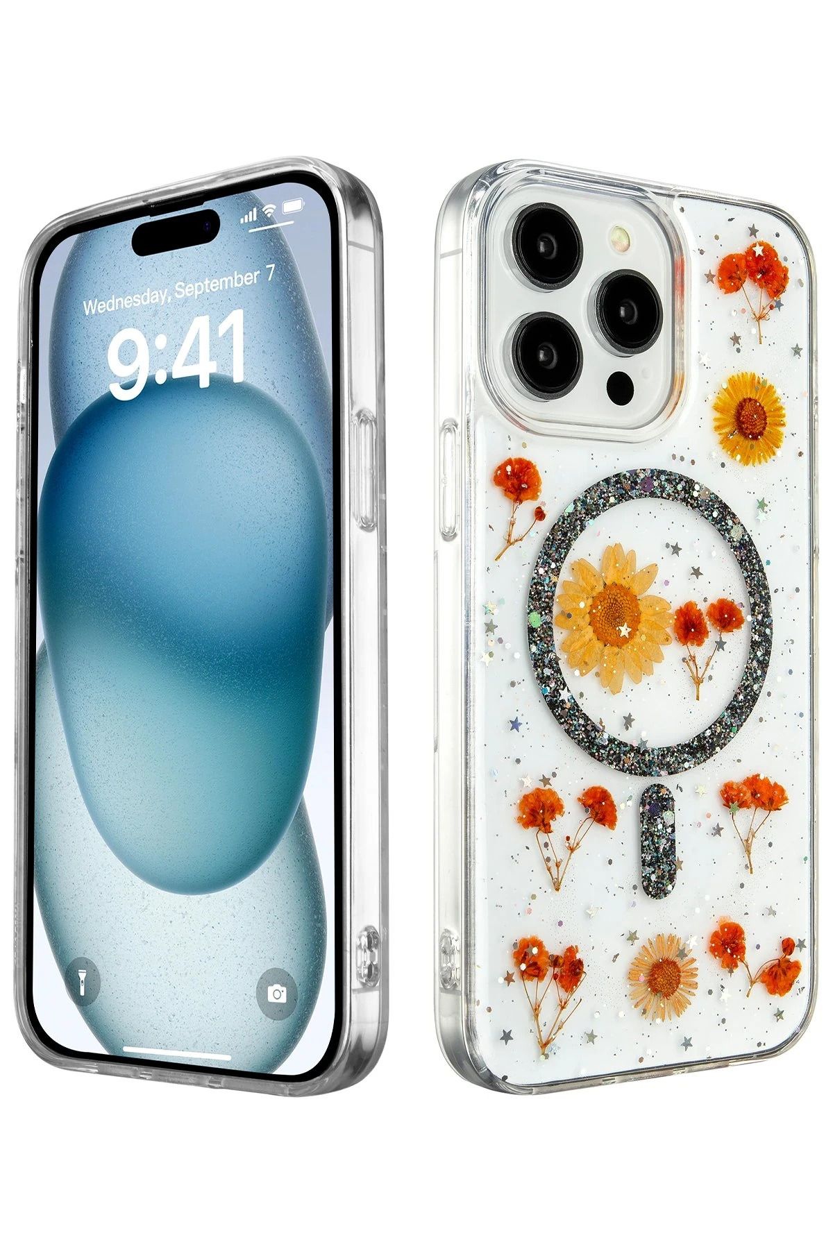NewFace iPhone 15 Pro Max Kılıf Daisy Simli Magsafe Kapak - Siyah HNZRN