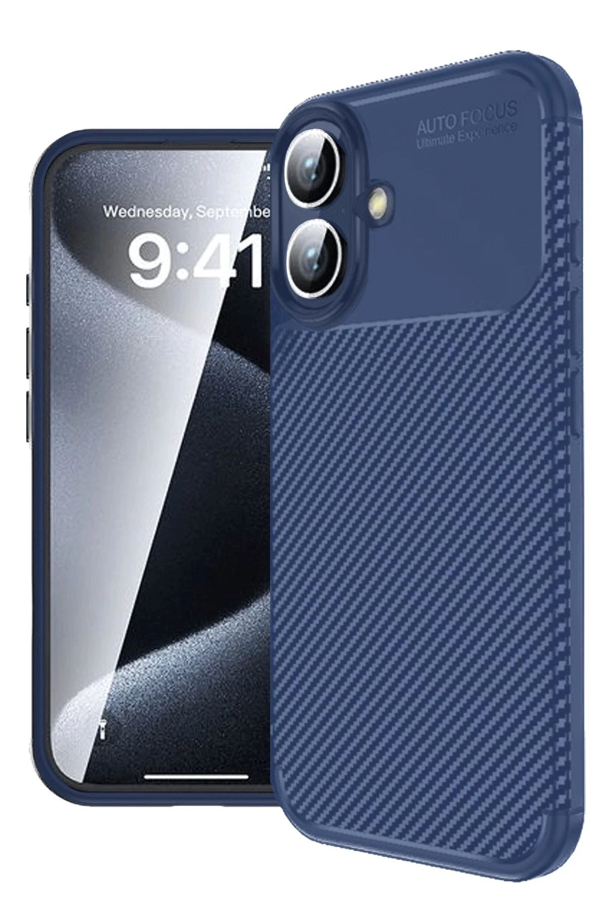 NewFace iPhone 16 Kılıf Auto Focus Karbon Kapak - Lacivert NRMSA