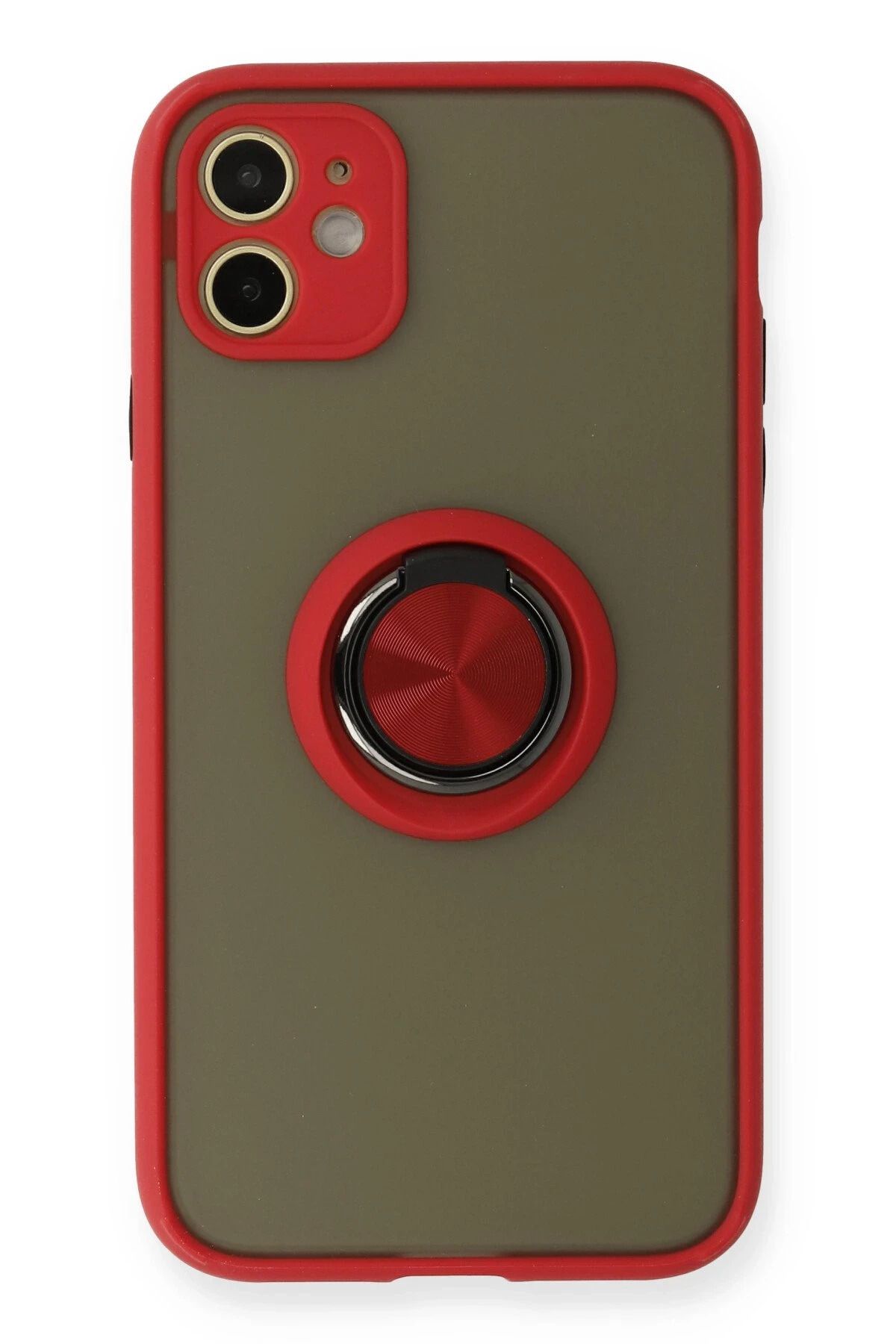 NewFace iPhone 11 Kılıf Montreal Yüzüklü Silikon Kapak - Kırmızı HNZRN