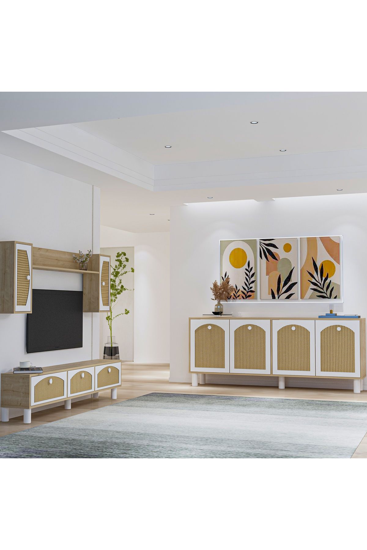 DemonteHome SİMPLEDH 180 CM BOHEM KONSOL(KX180) VE BOHEM TV ÜNİTESİ 2'Lİ SALON TAKIMI SAFİRMEŞE-HAZERAN DESEN