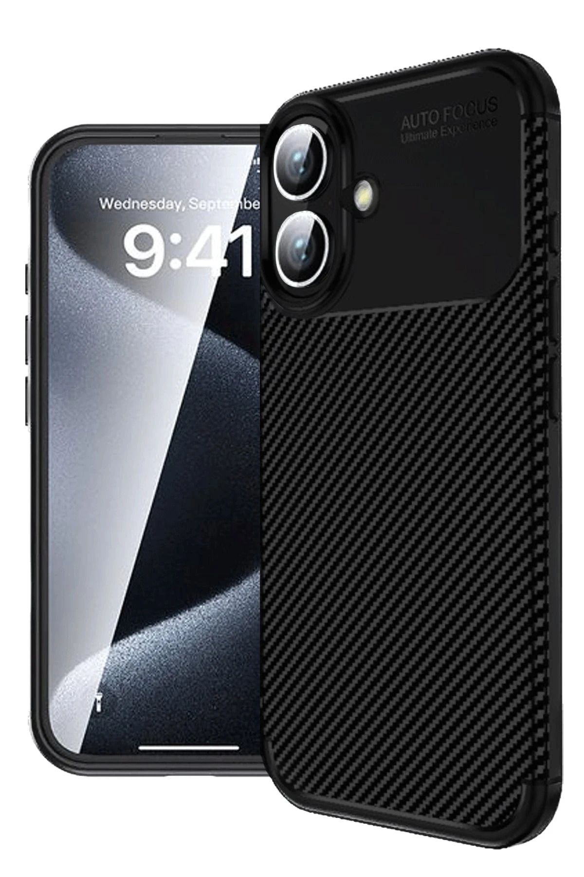 NewFace iPhone 16 Plus Kılıf Auto Focus Karbon Kapak - Siyah NRMSA