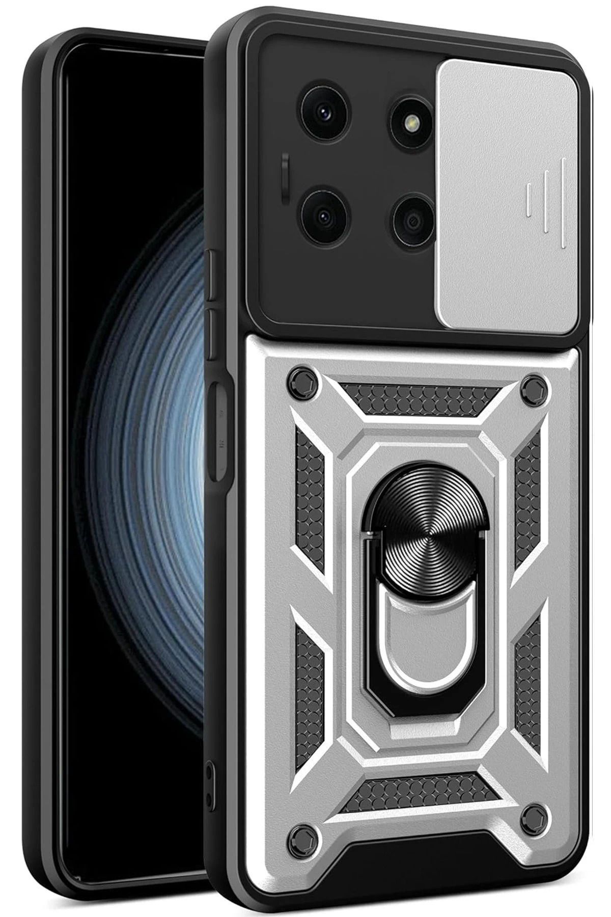 NewFace İnfinix Note 30 Kılıf Pars Lens Yüzüklü Silikon - Gümüş HNZRN