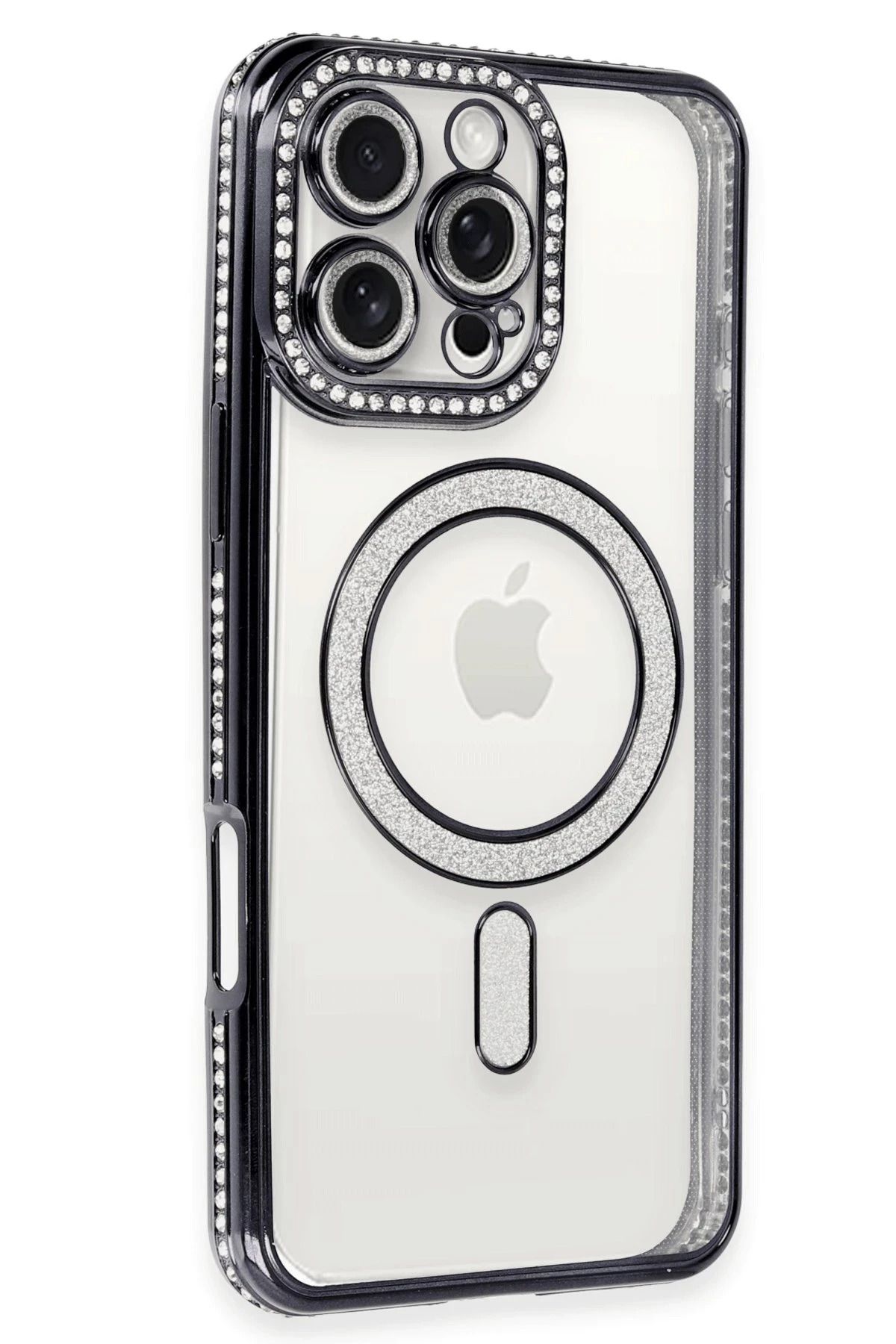 NewFace iPhone 16 Pro Kılıf Joke Simli Magneticsafe Kılıf - Gri HNZRN