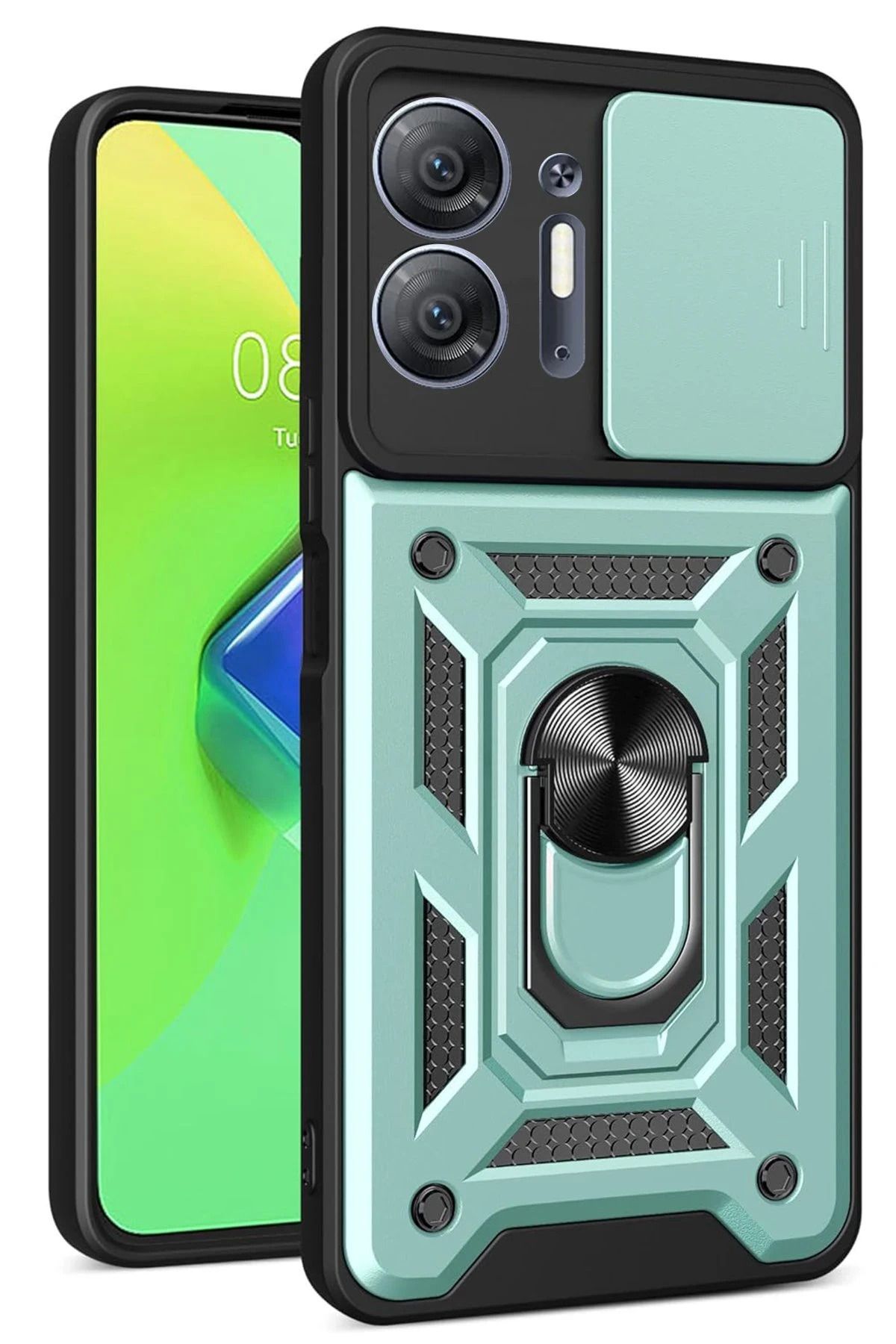 NewFace İnfinix Hot 30 5G Kılıf Pars Lens Yüzüklü Silikon - Yeşil BSTMY
