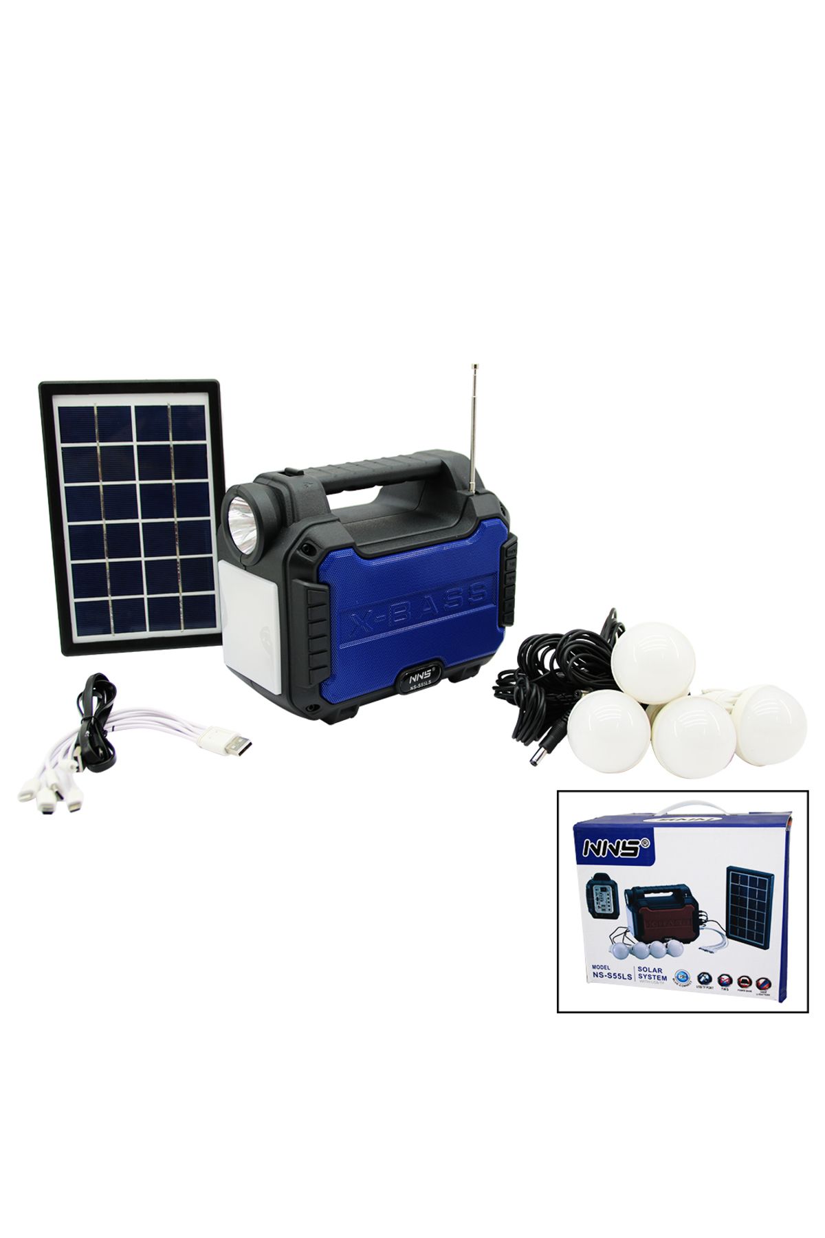 LUXE 3IN1 - SOLAR 2İN1 SABİT EL FENERİ - RA- MP3 BLUETOOTH - USB/ TF PORT - 4 PARÇA AMPUL KABLOLU -
