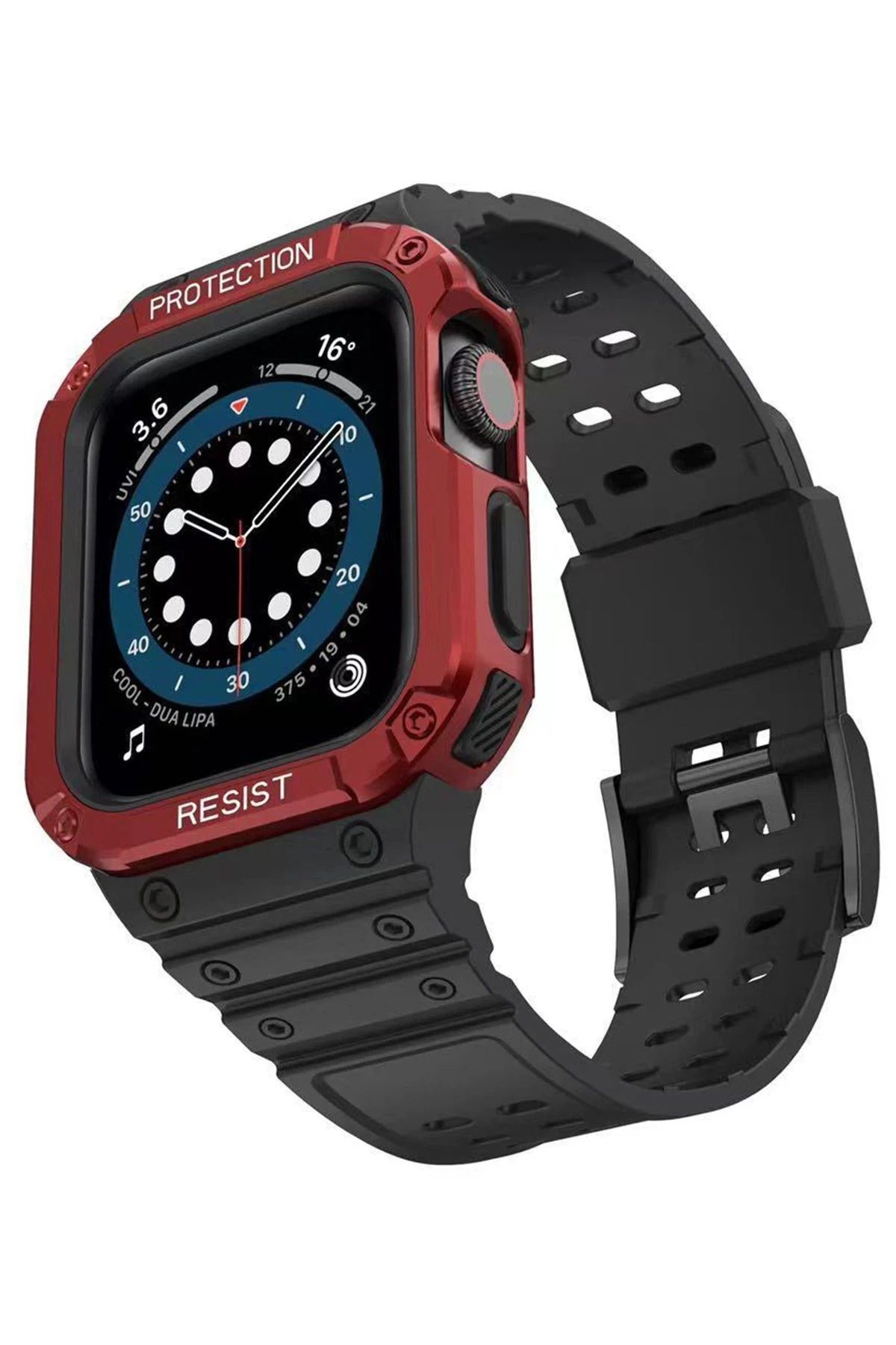 NewFace Apple Watch 42mm KR401 Silikon Kordon - Siyah-Kırmızı INSLM