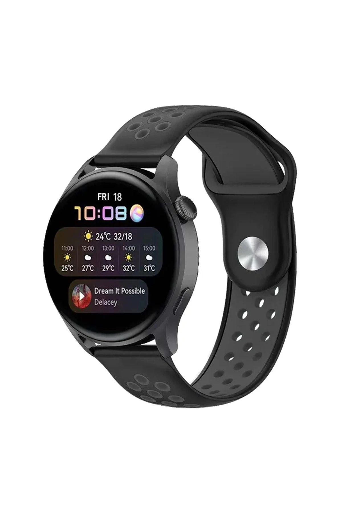 NewFace Watch 22mm Spor Delikli Kordon - Siyah-Füme INSLM