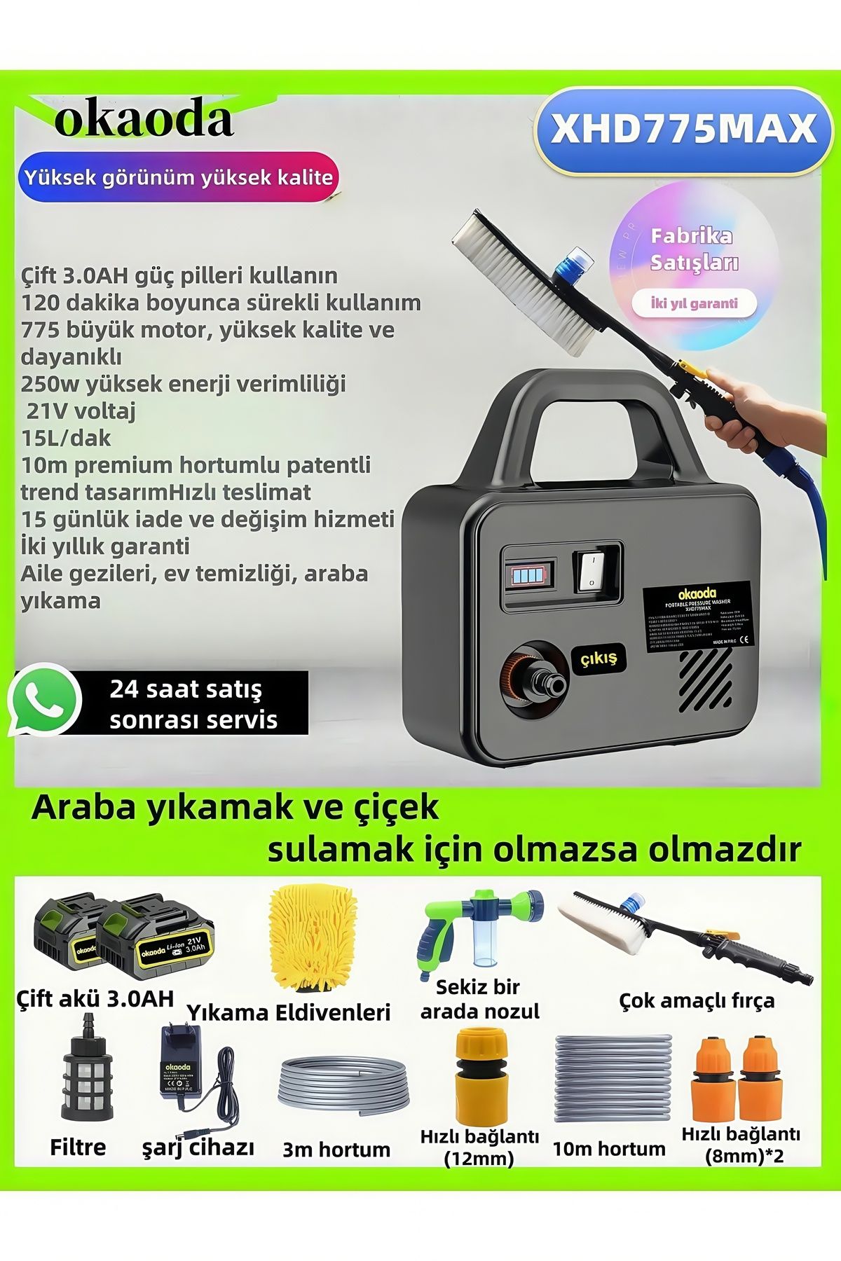 okaoda Lityum Pil Yüksek Su Basınçlı Temizleme Makinesi Su Pompası