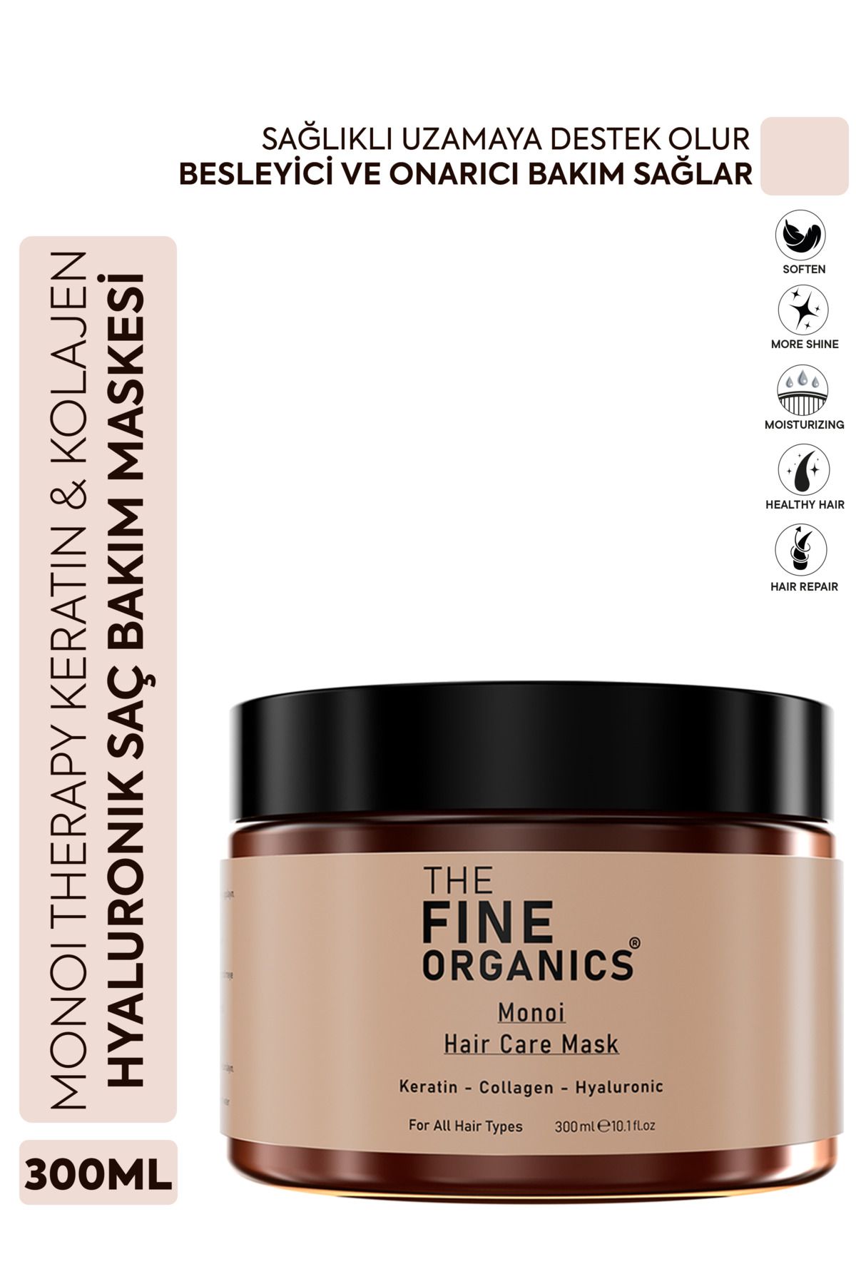 ماسک مو مردانه و زنانه MONOI THERAPY KERATIN & COLLAGEN HYALURONIC ACID سالم ماندن مراقبت از سلامت 300ML THE FINE ORGANICS