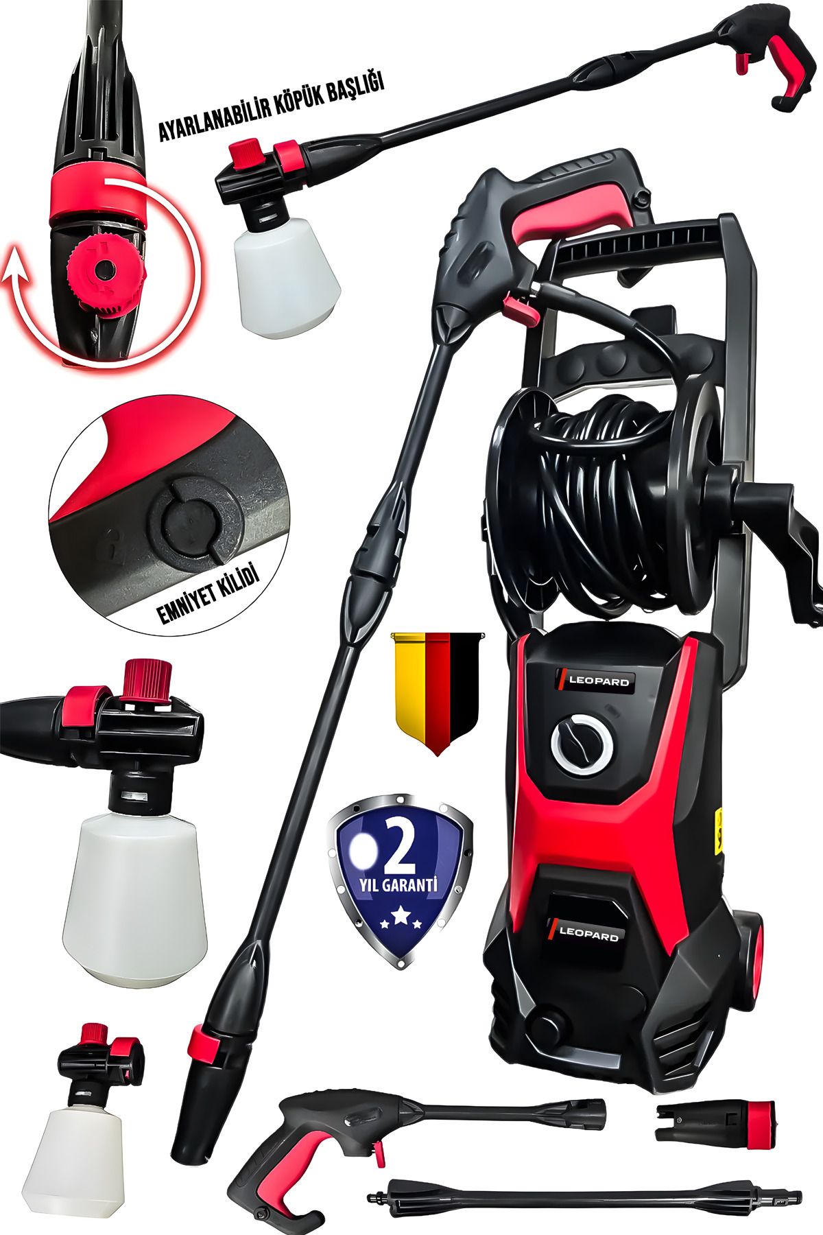 Leopard Lieber Series Elektrikli Başlık Ayarlı Yüksek Basınçlı 180 Bar/Psi Bahçe Ve Oto Yıkama Makinesi