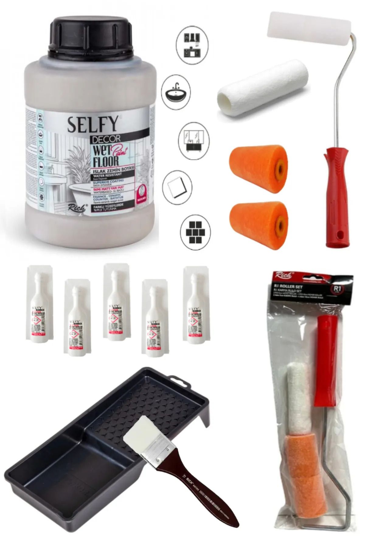 arttone Selfy Decor Islak Zemin Boyası Vizon 1250 ML Tezgah,Fayans,Granit,Mermer,Seramik Boyama Seti