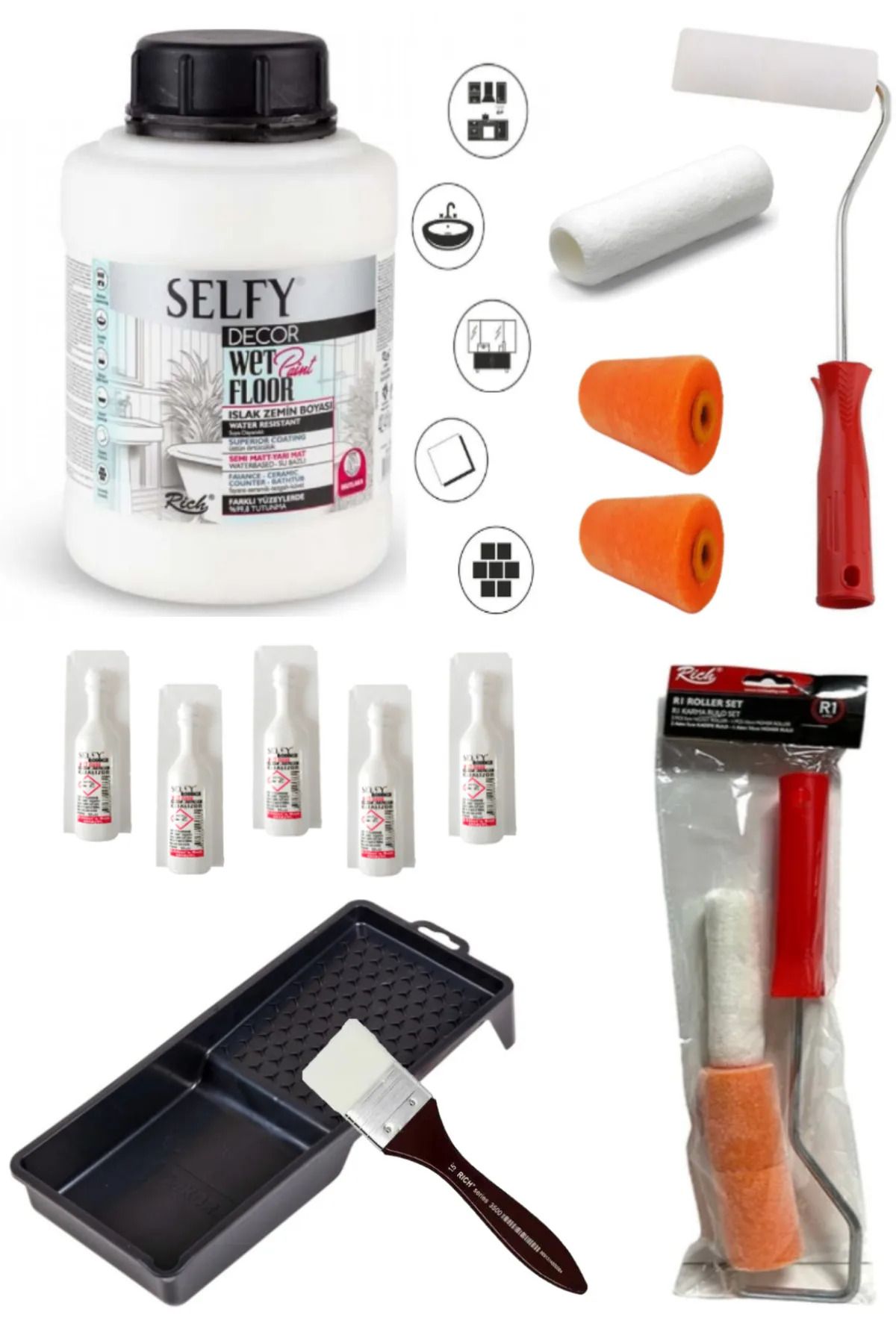 arttone Selfy Decor Islak Zemin Boyası Beyaz 1250 ML Tezgah,Fayans,Granit,Mermer,Seramik Boyama Seti