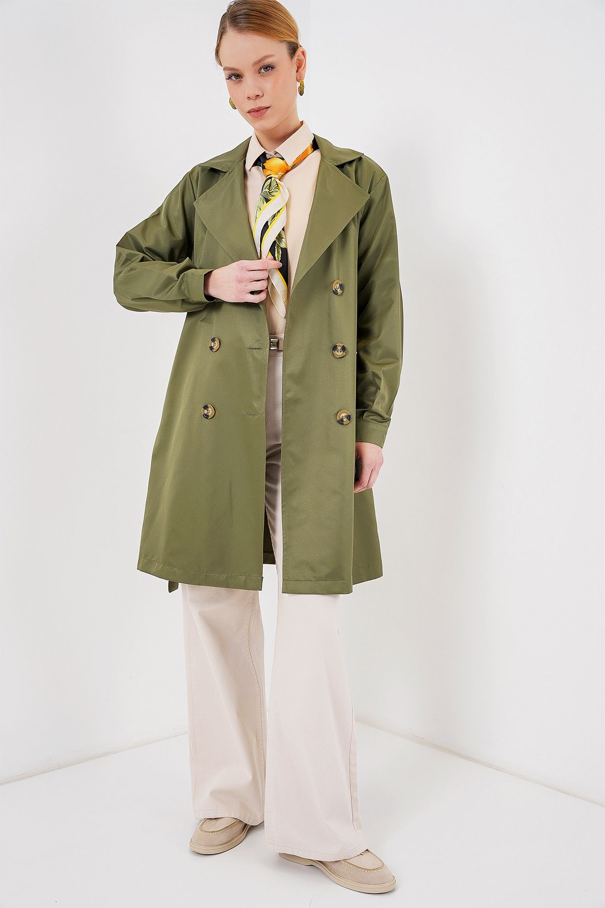 Bigdart-5864 Kurzer Trenchcoat mit zweireihigem Kragen – Khaki 2