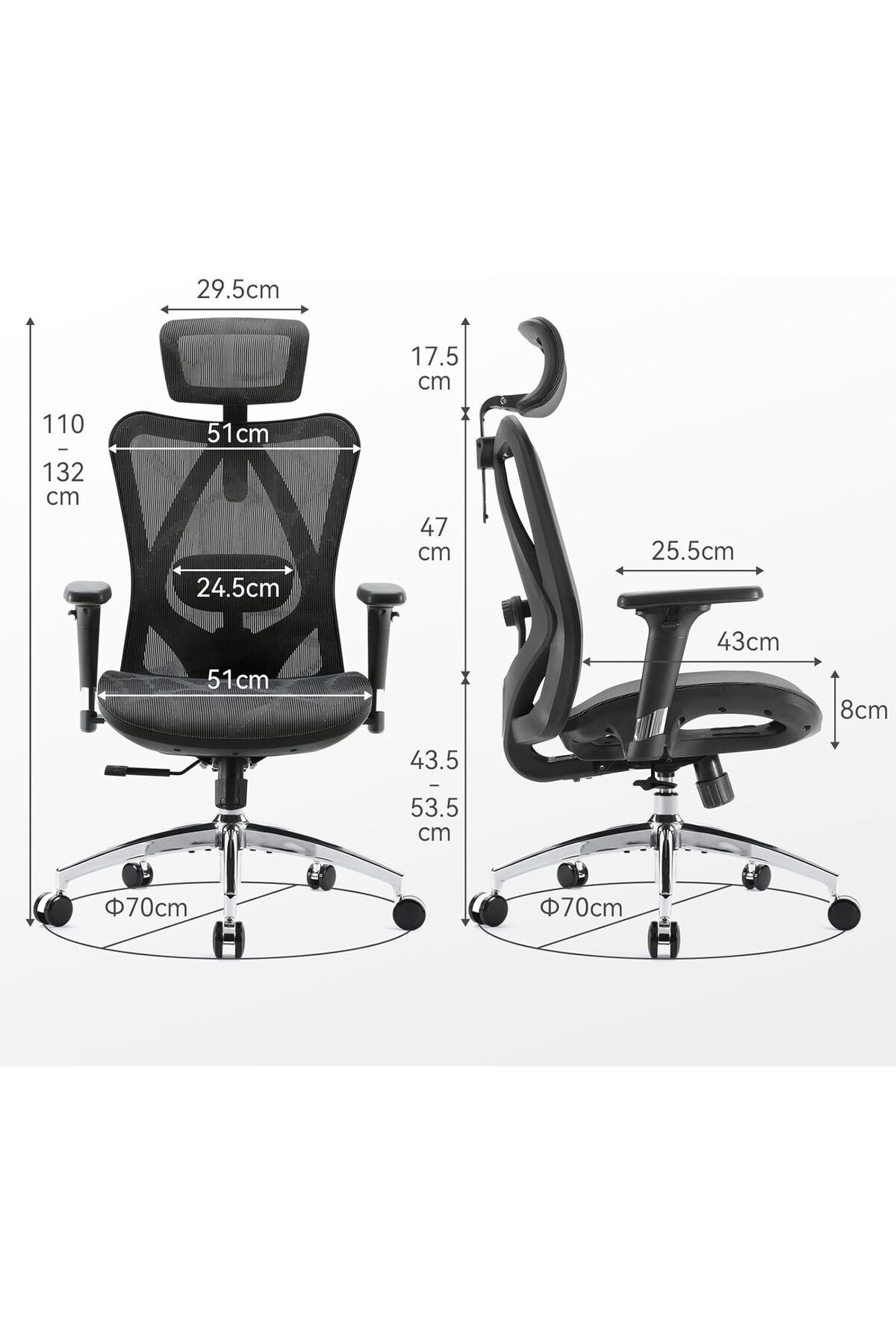 SIHOO-M57 Ergonomic Mesh Office Chair with Adjustable Headrest and Armrest, Black 2