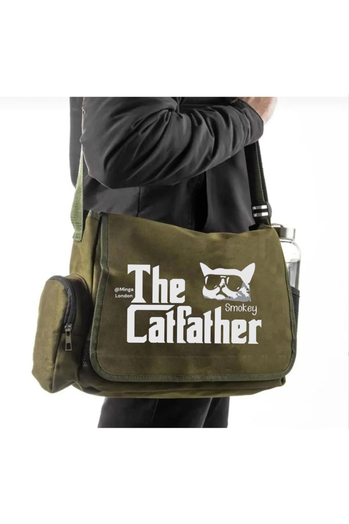 Minga London Haki The Catfather Okul, Kurs, Dershane Postacı Çantası -Minga London