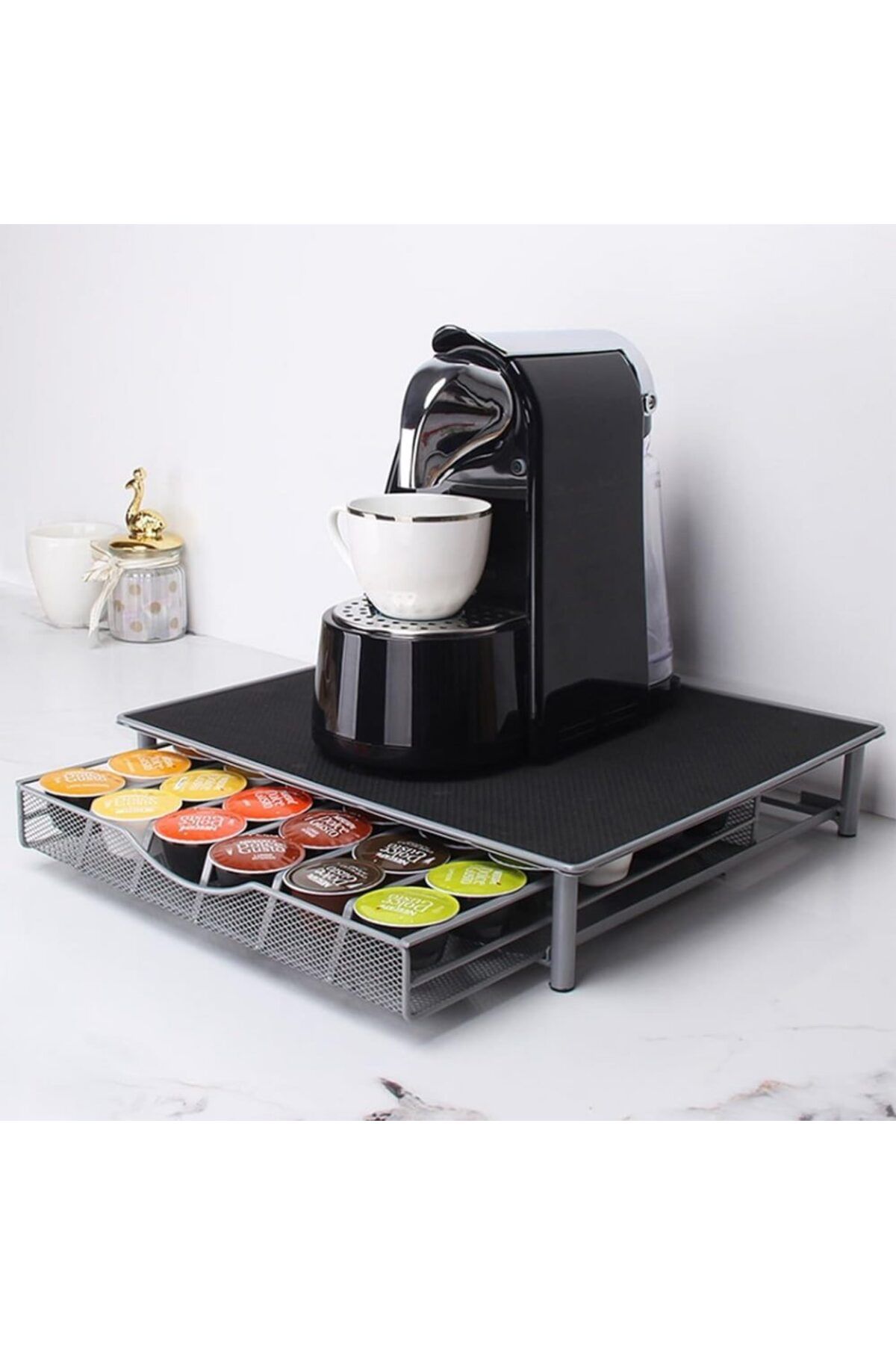 Quasar & Co. Suport Pentru 36 Capsule Cafea ,suport Cafetiera,stand Orizontal,35x39x7,7cm,metal,gri - One Size