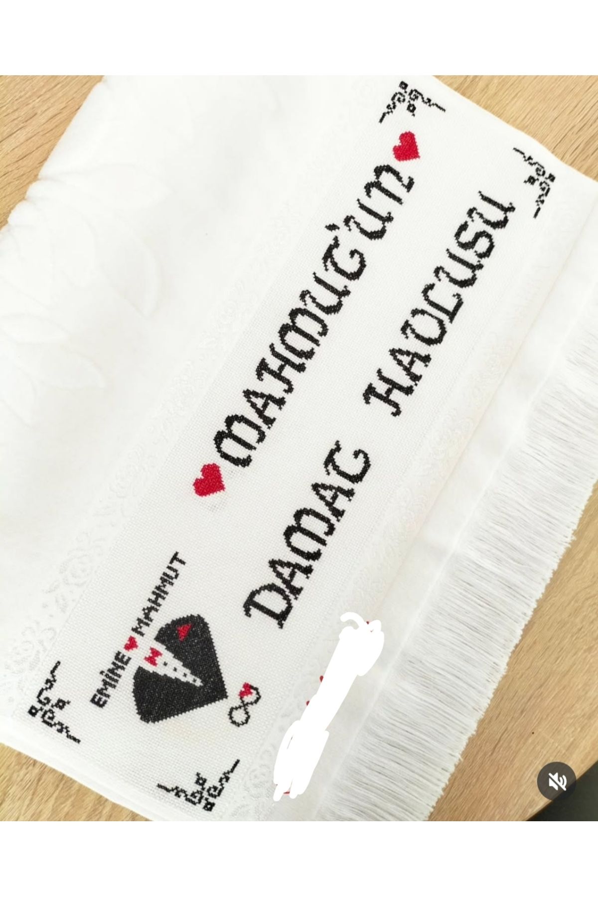 Etamin İsimli Etamin El İşlemesi Damat Havlusu(isim örnektir istenilen isim işlenmektedir)