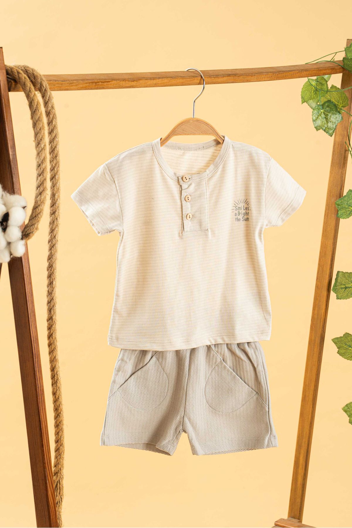 bombe Kız Erkek Bebek Çocuk Şortlu Rahat Takım Natural Pamuklu Trend Moda Alt Üst Takım