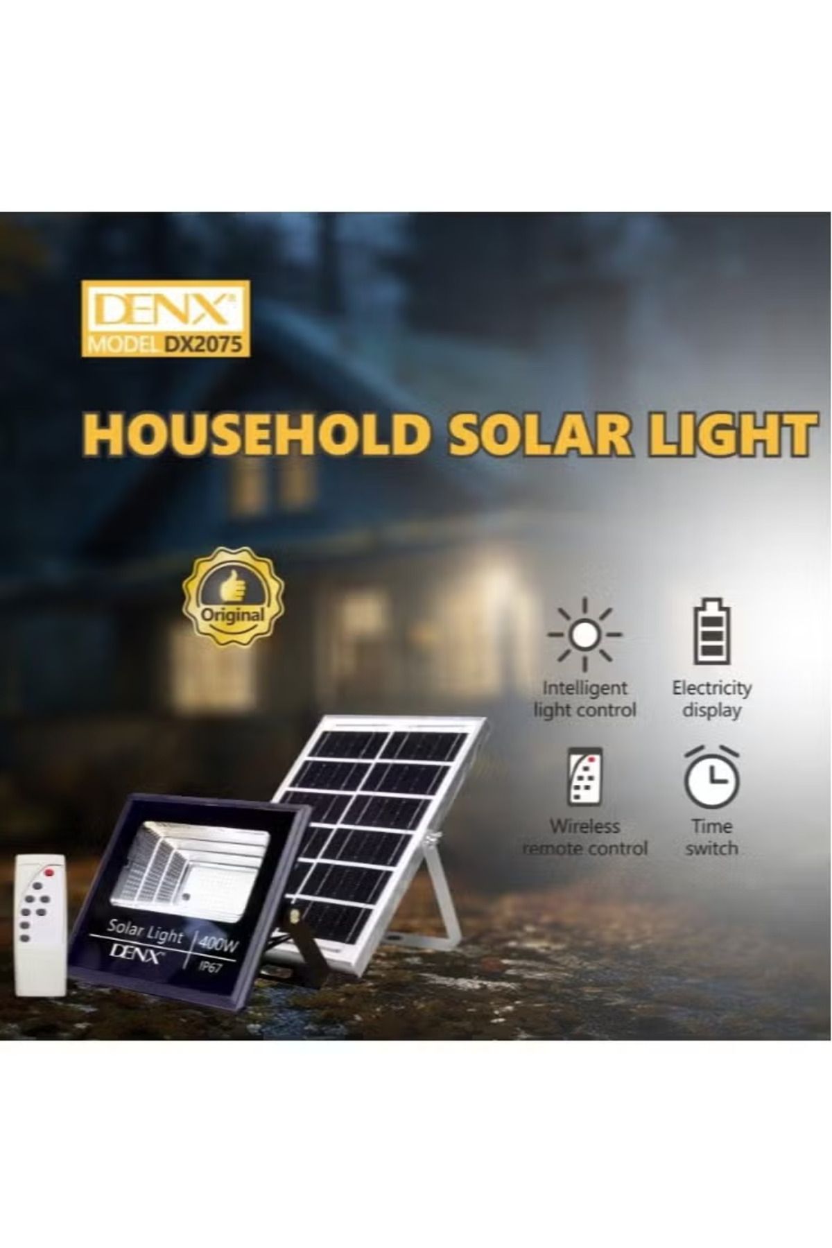 Denx-400W Solar Light with 4000mAh Battery and COB Light IP67 Waterproof and Dustproof with Smart Remote 2