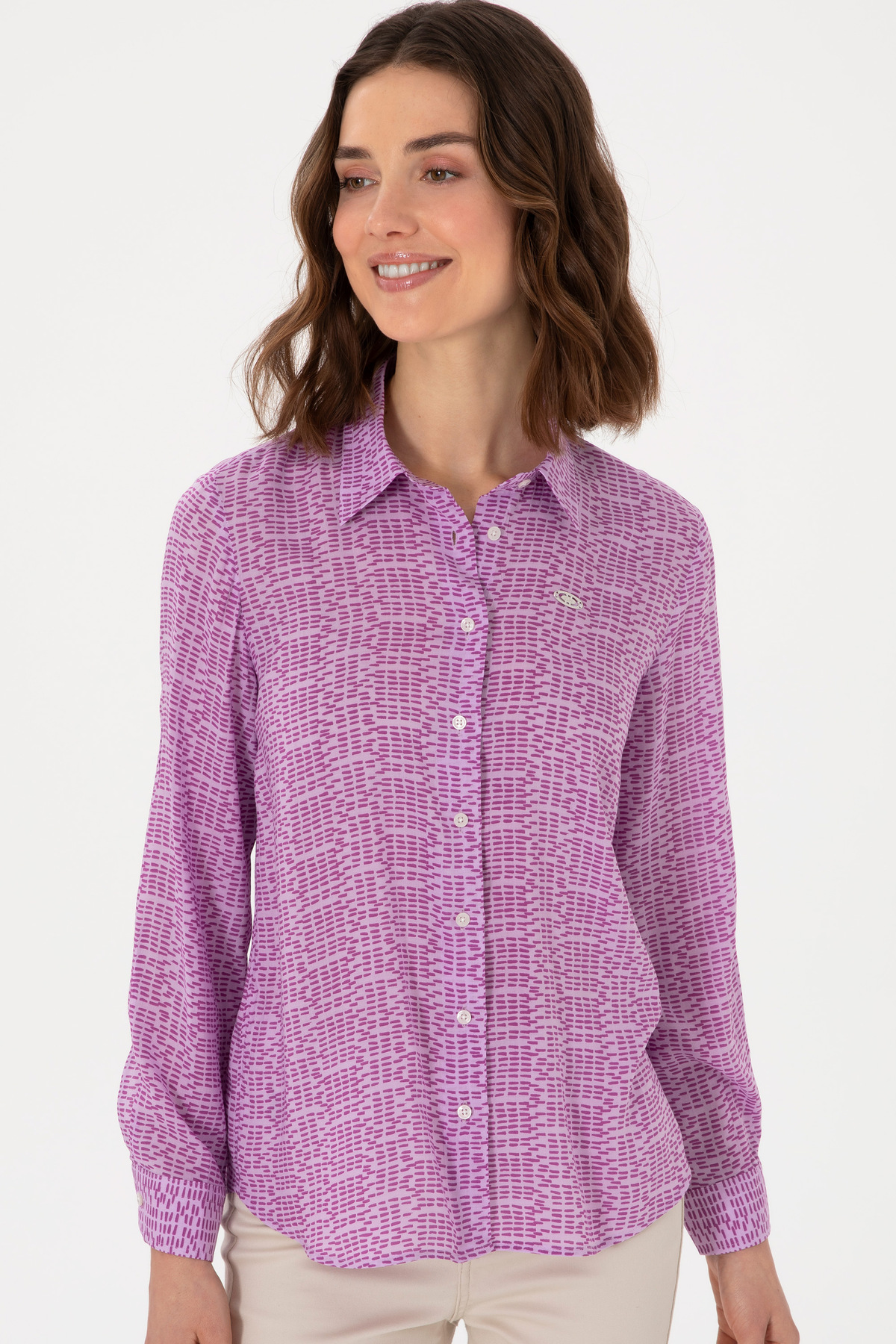 U.S. Polo Assn.  Kadın Mor Uzun Kollu Gömlek 50306433-VR038 - Görsel 3