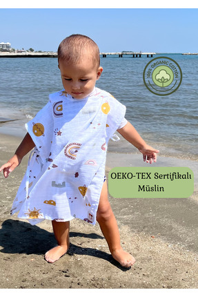 Las Vivas Kids Müslin Plaj Pançosu, %100 Pamuk Çocuk Bornozu, Bebek Deniz Hav...
