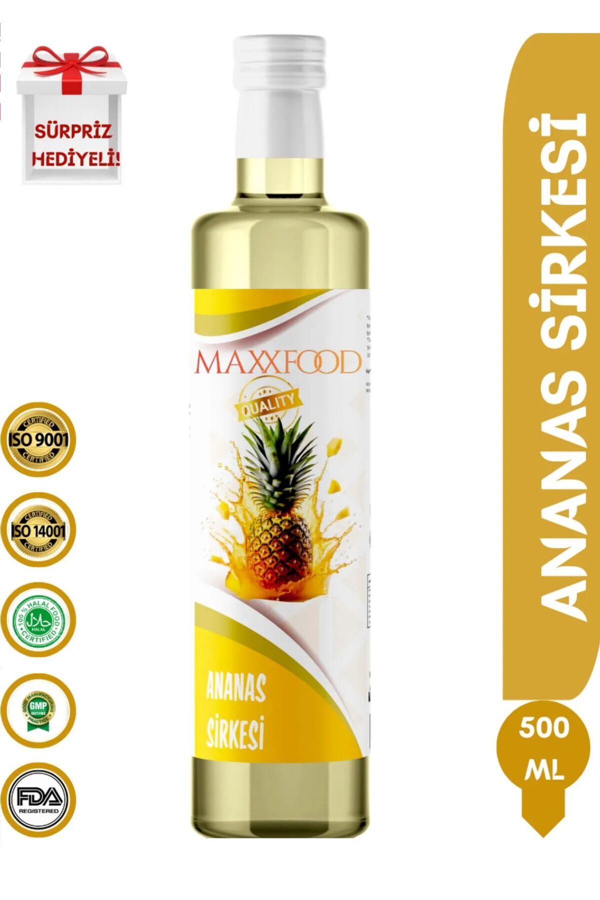 VueuV %100 Doğal Fermente Ananas Sirkesi – Sirke Anası İçerikli, Katkısız, 500 ml Cam Şişe MAXXFOOD