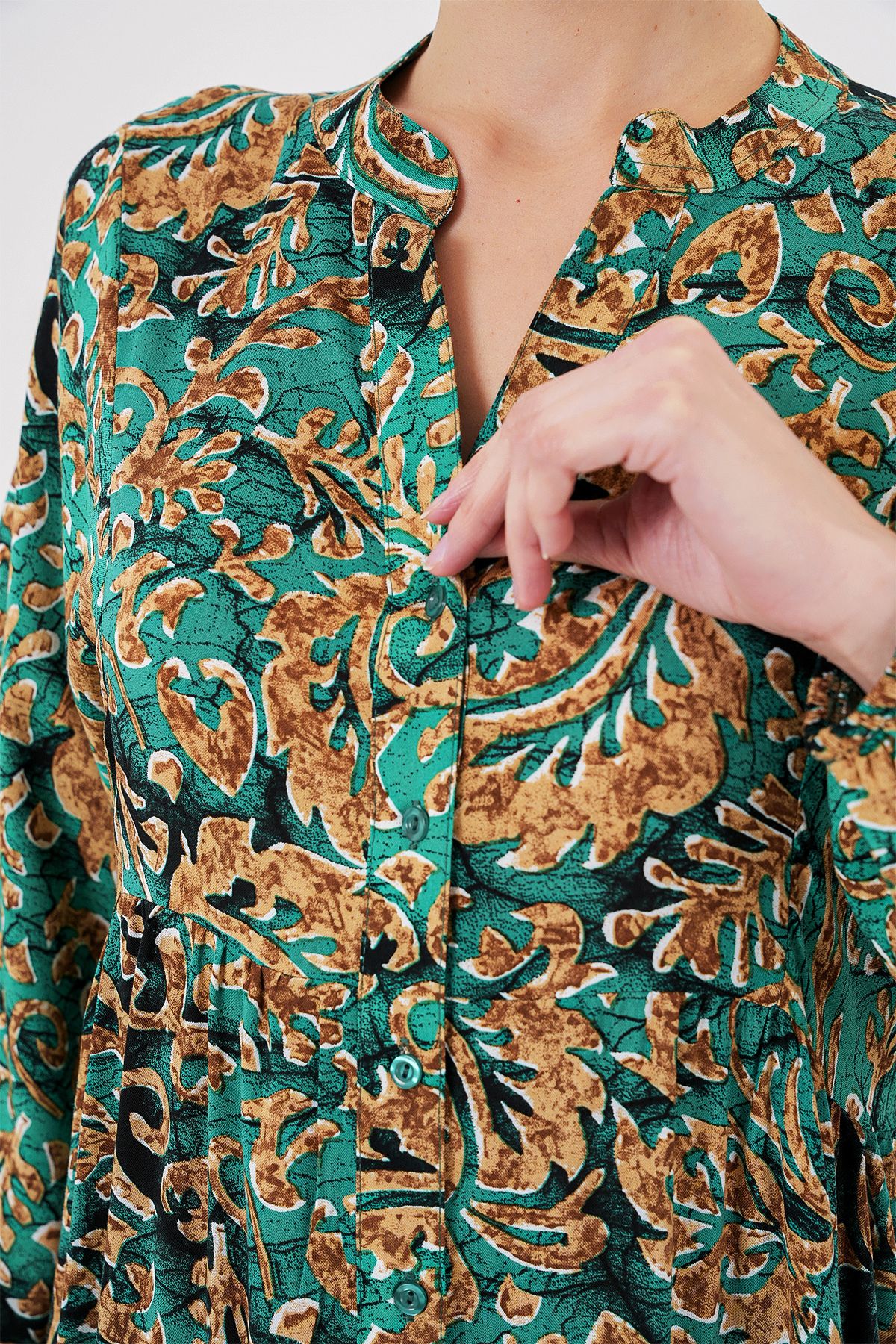 Bigdart-2423 Authentic Patterned Hijab Dress - Y. Aqua Green 5