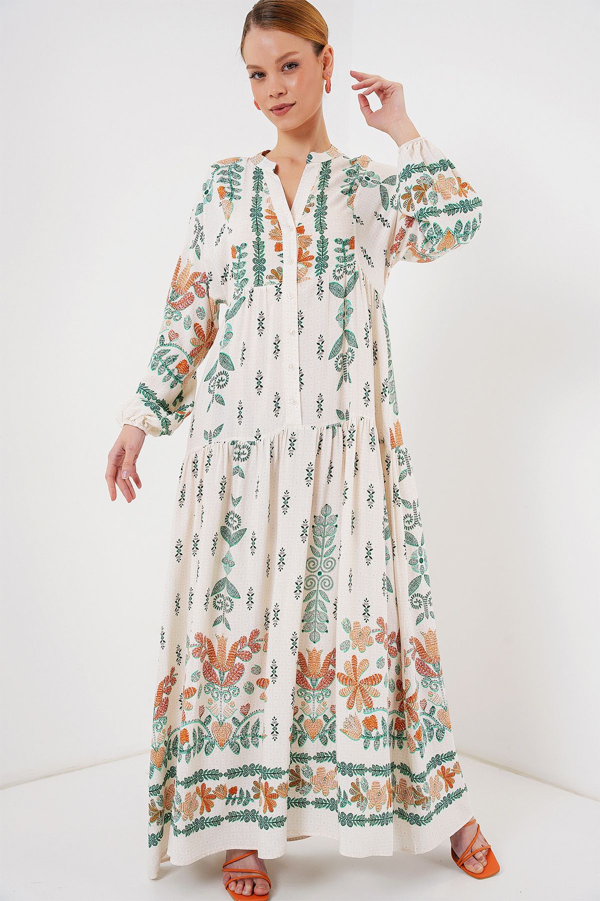 Bigdart-2423 Authentisches gemustertes Hijab-Kleid – Grün 10 3