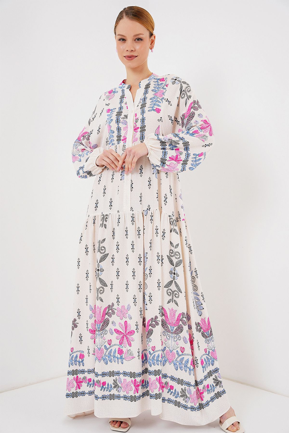 Bigdart-2423 Authentic Patterned Hijab Dress - C. Pink 4