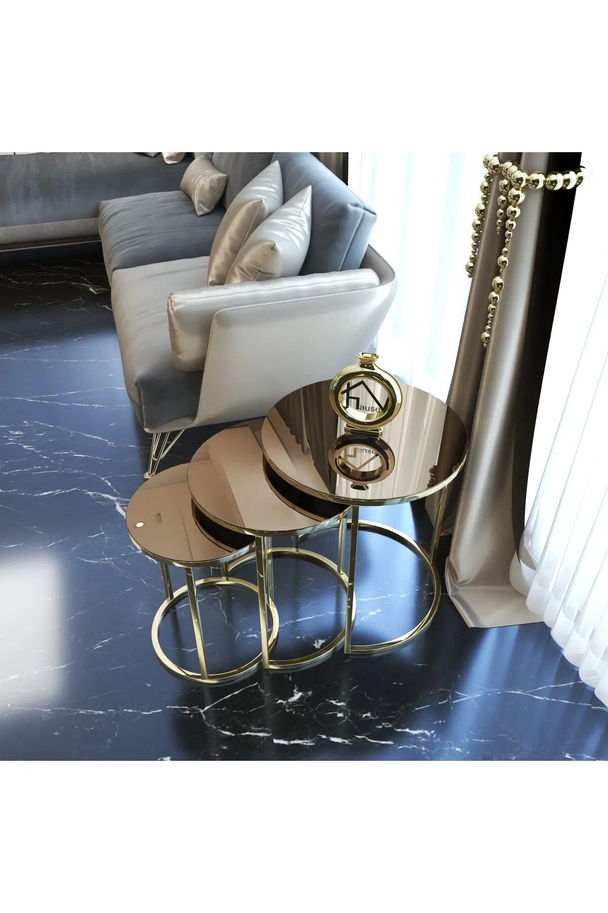 HAUSEV Gold Metal Zigon Sehpa ''bronz Ayna '' gold bronz ayna sehpa
