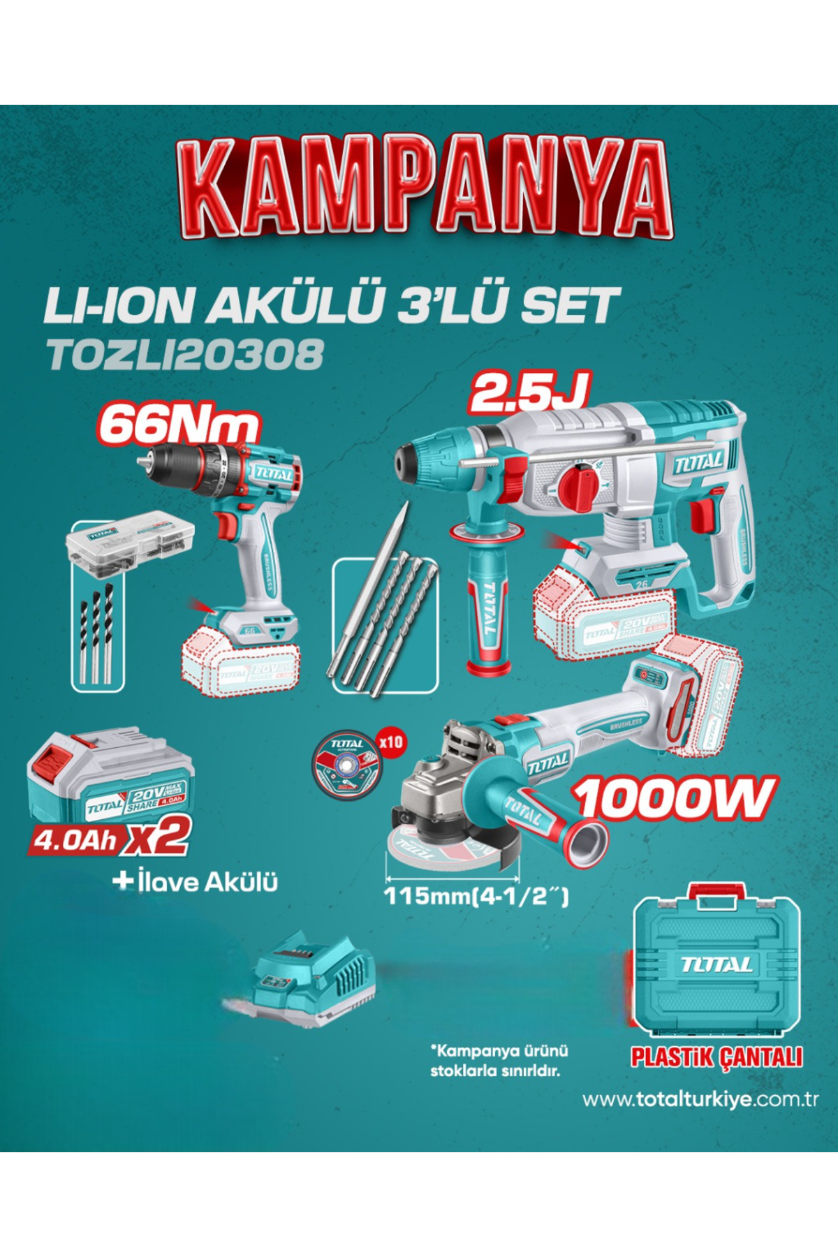3-PIECE PROFESSIONAL CORDLESS IMPACT DRILL SET