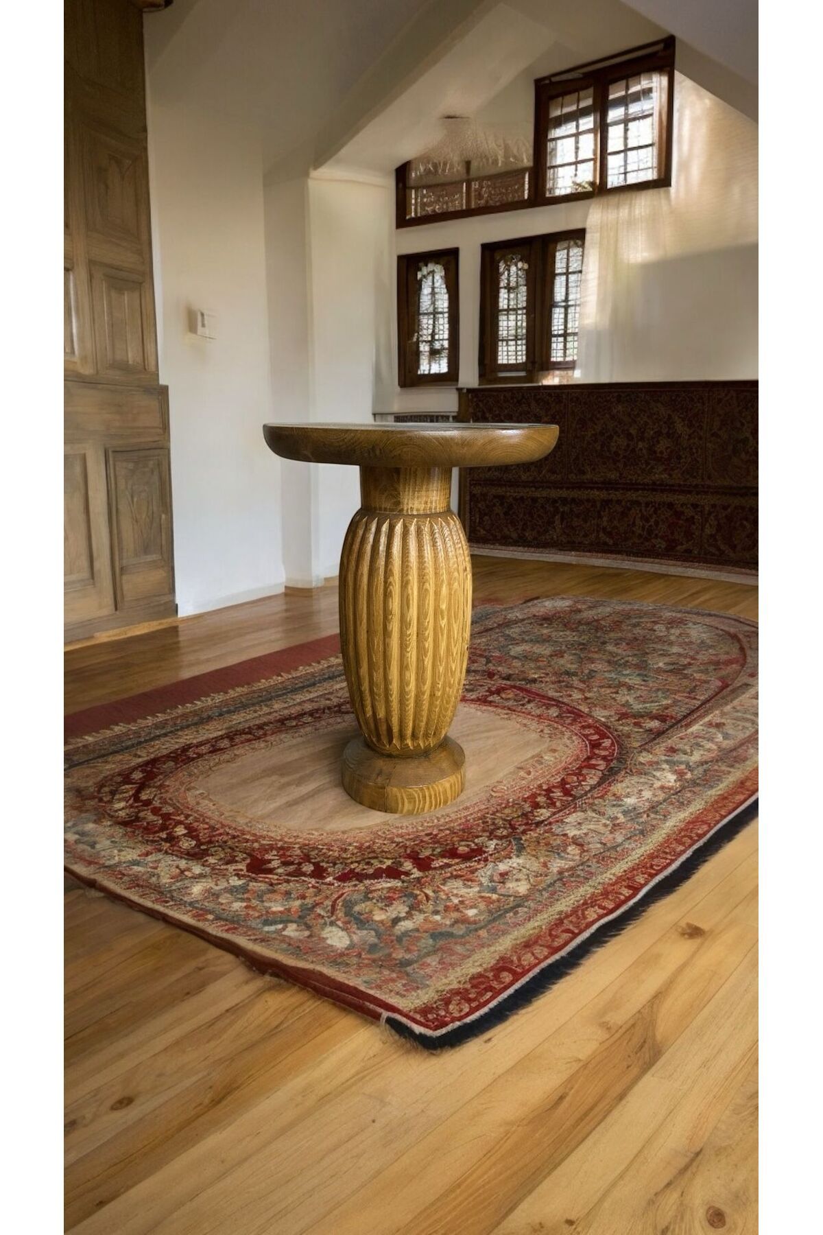 Simillo Home&Living Wooden Ahşap Tekli Mantar Yan Sehpa Modern Tütün Renk Fiskos