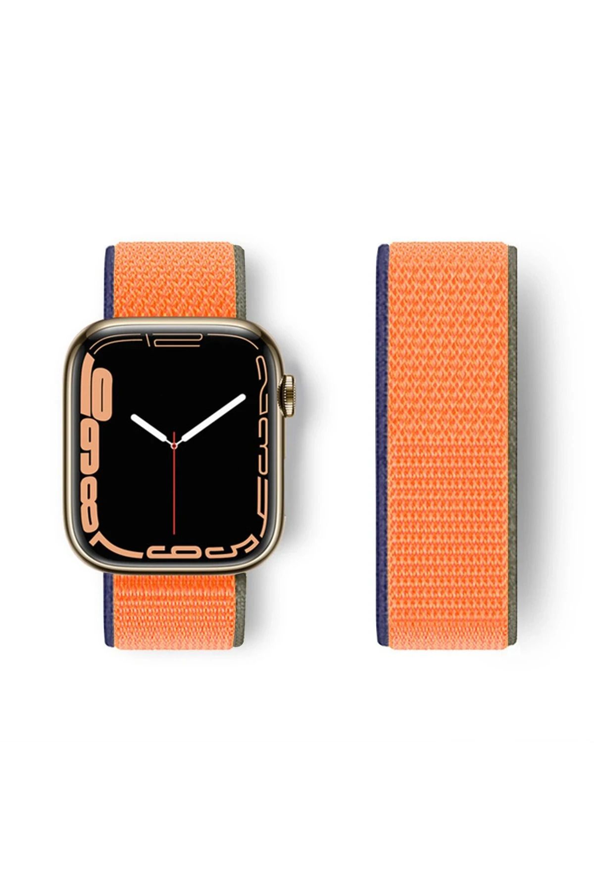 NewFace Apple Watch 38mm Hasırlı Cırtcırtlı Kordon - Lacivert-Turuncu INSLM