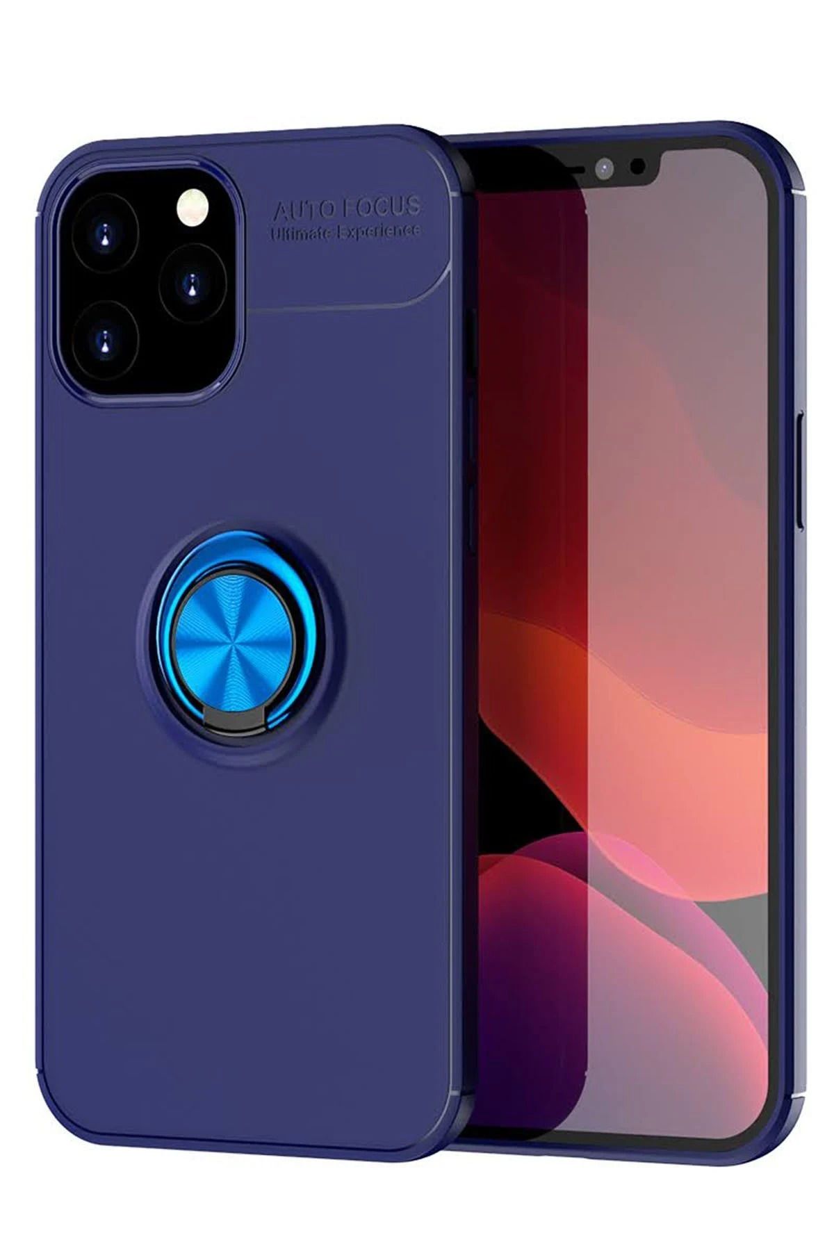 NewFace iPhone 12 Pro Max Kılıf Range Yüzüklü Silikon - Mavi NRMSA