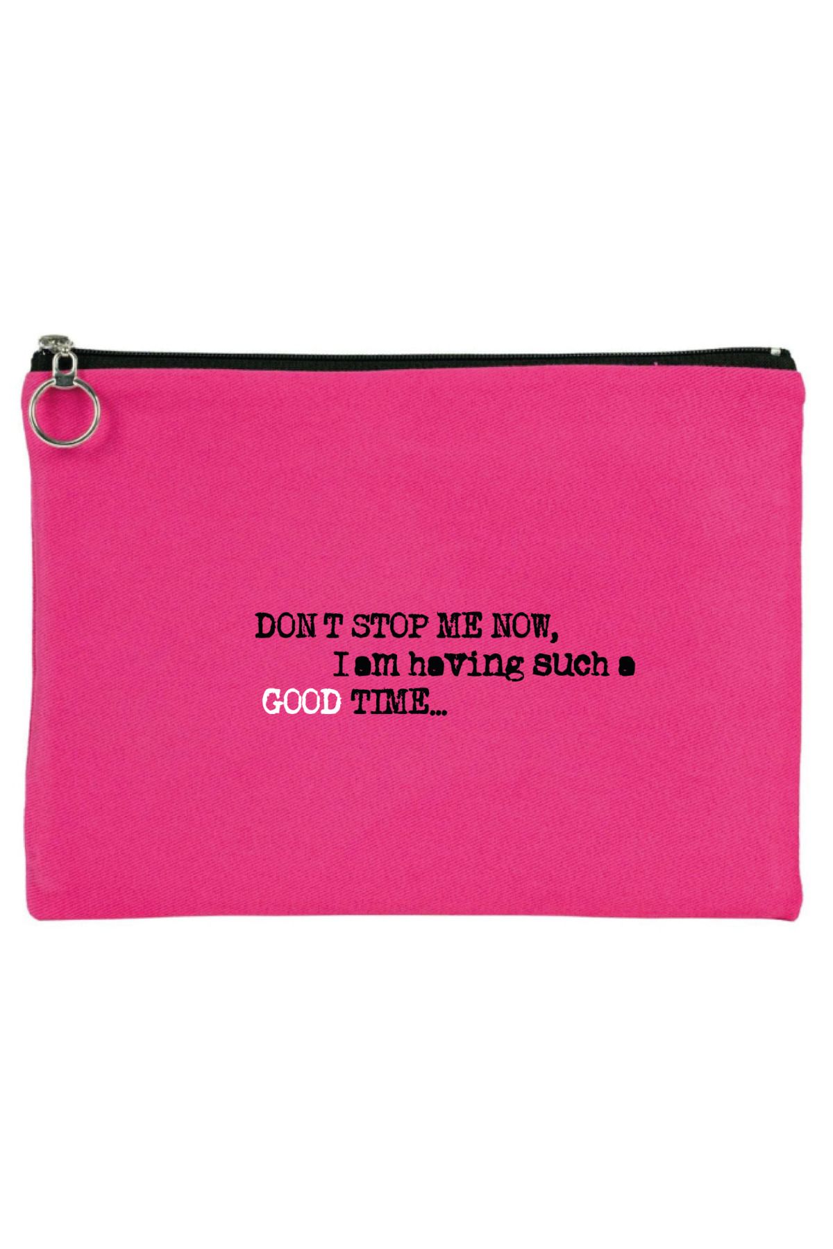 OFİSEHEDİYE KOPYA - WHITE QUOTES GABARDİN TABLET ÇANTASI - CLUTCH 21X30 CM ASTARLI DONT STOP ME NOW