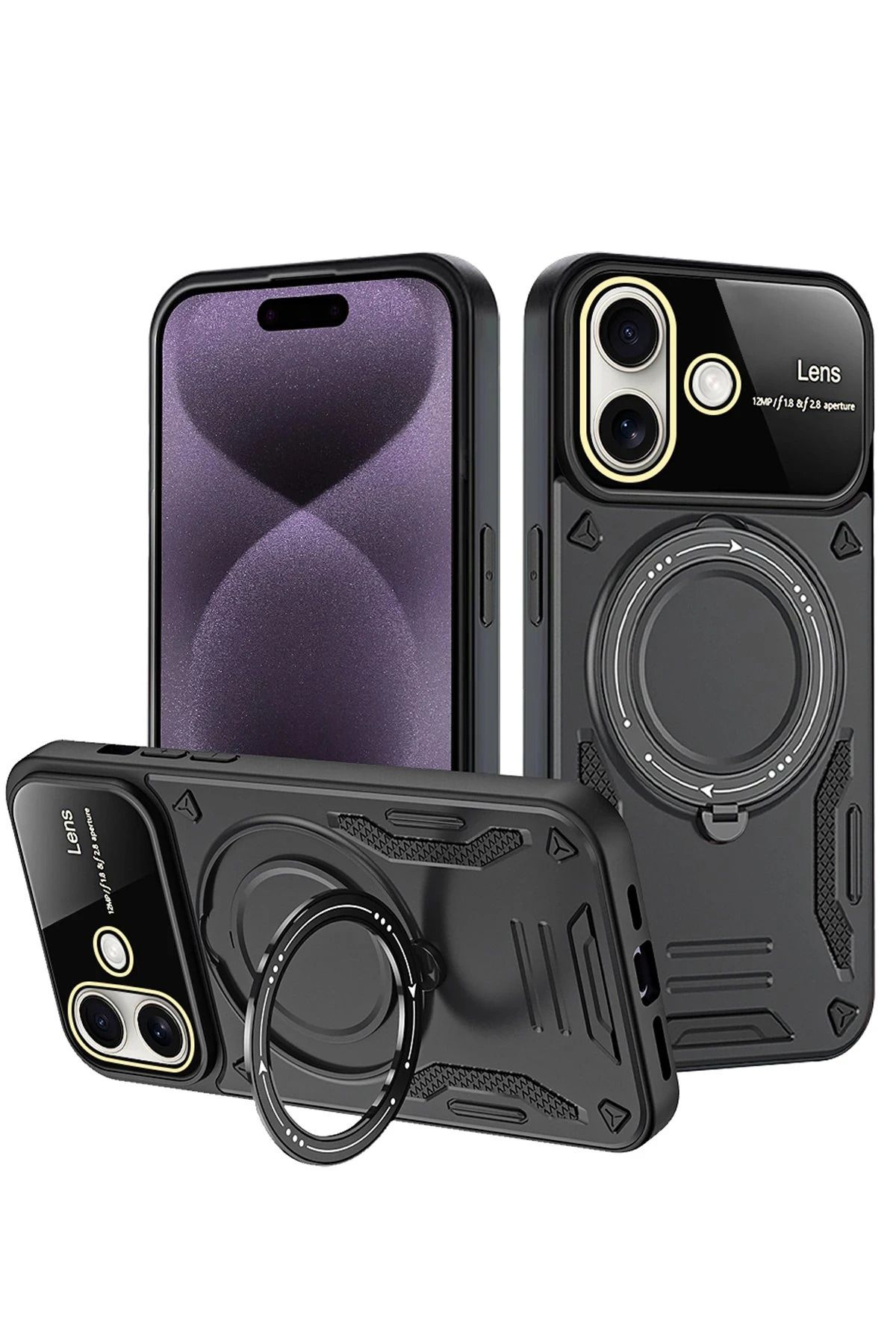 NewFace iPhone 16 Kılıf Joy Lens Standlı Kapak - Siyah JOJUA