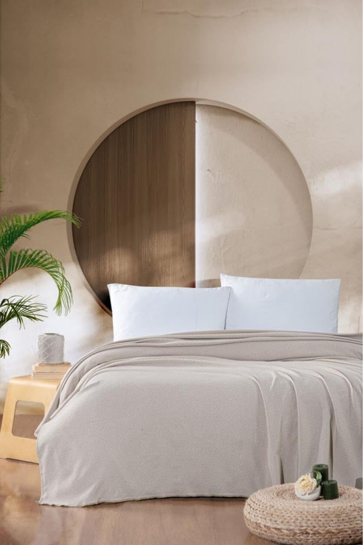 STOREMAX Rom Macar Çift Kişilik Pike Pamuklu Yatak Örtüsü 220x230 Bej Romshp 1067323