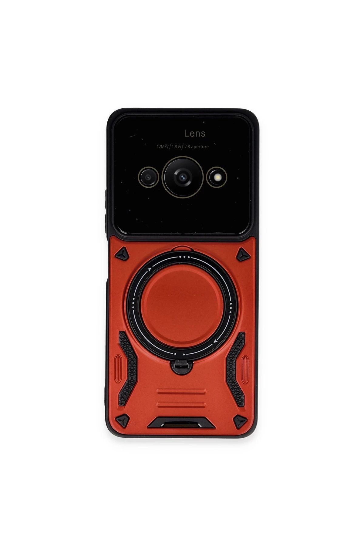 NewFace Xiaomi Poco C61 Kılıf Joy Lens Standlı Kapak - Kırmızı INSLM