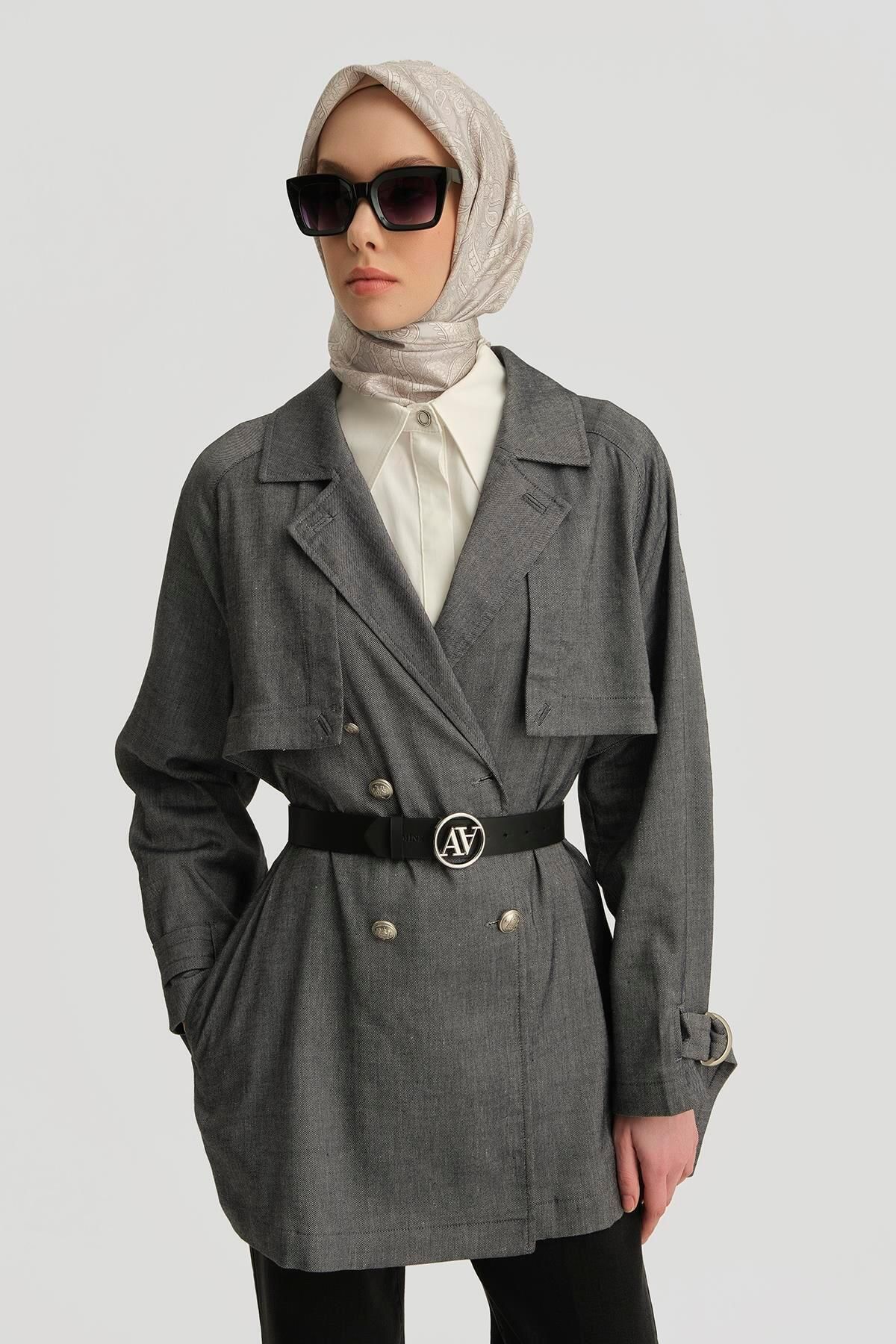 مانتو کتانی آلر 25Y7804 نیلی Armine