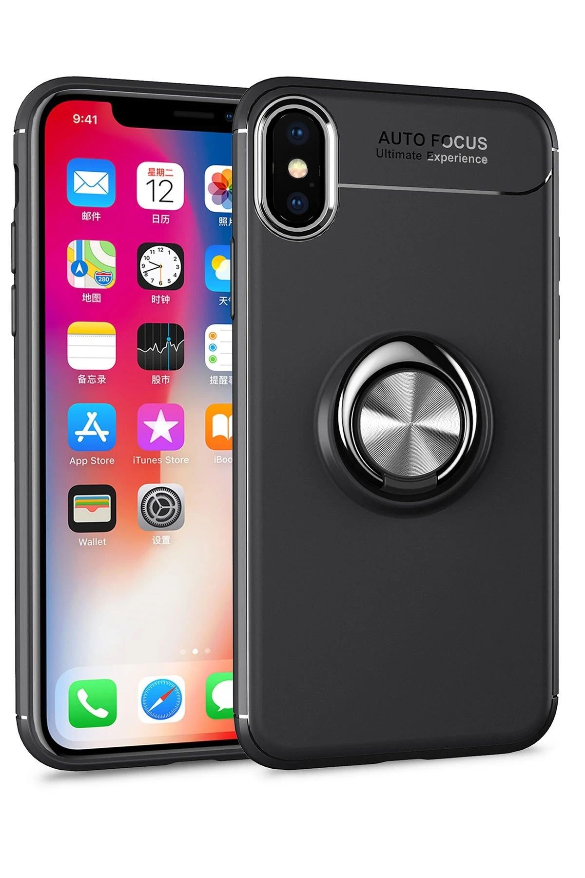 NewFace iPhone XS Kılıf Range Yüzüklü Silikon - Siyah HNZRN