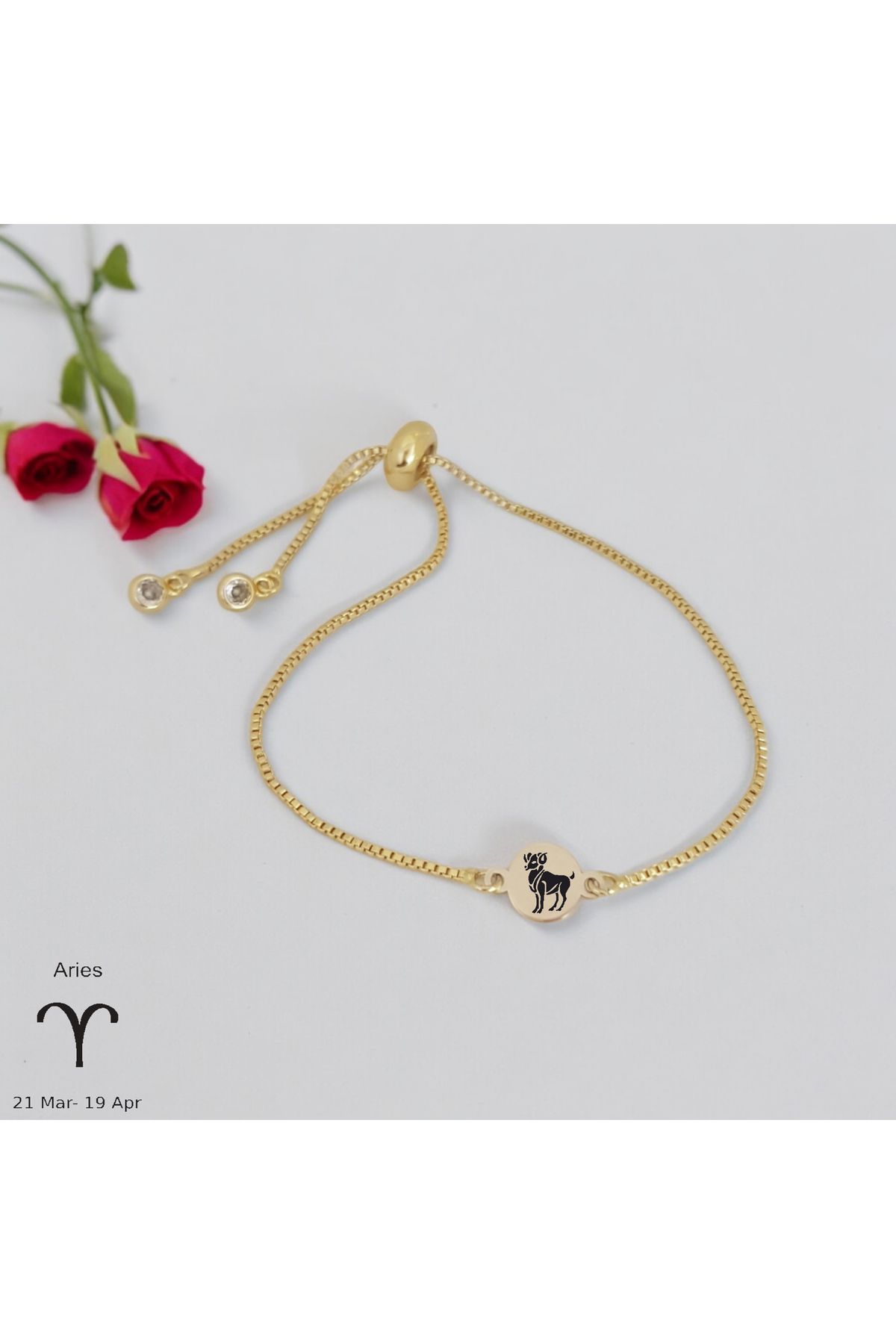 ARCHINO GOLD Zinjirli 14 Ayar Altın Plakalı Yuvarlak Motifli Bayanlara Özel Nisan Ayı Bilekliği-417burç-altın