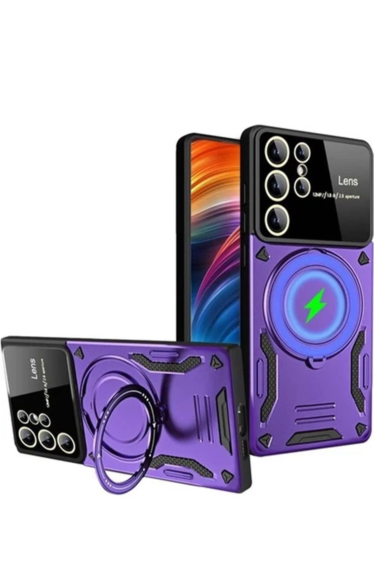 NewFace Samsung Galaxy S24 Ultra Kılıf Joy Lens Standlı Kapak - Mor LZWDR