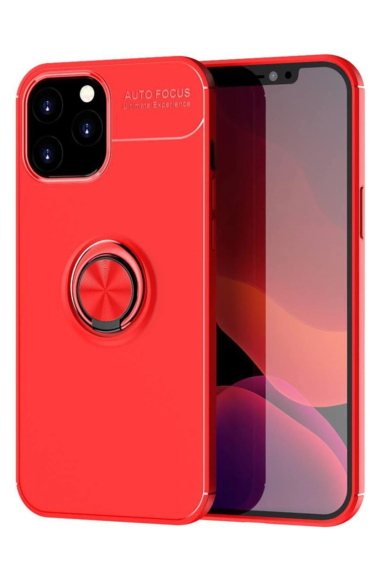 NewFace iPhone 12 Pro Max Kılıf Range Yüzüklü Silikon - Kırmızı YNSMR