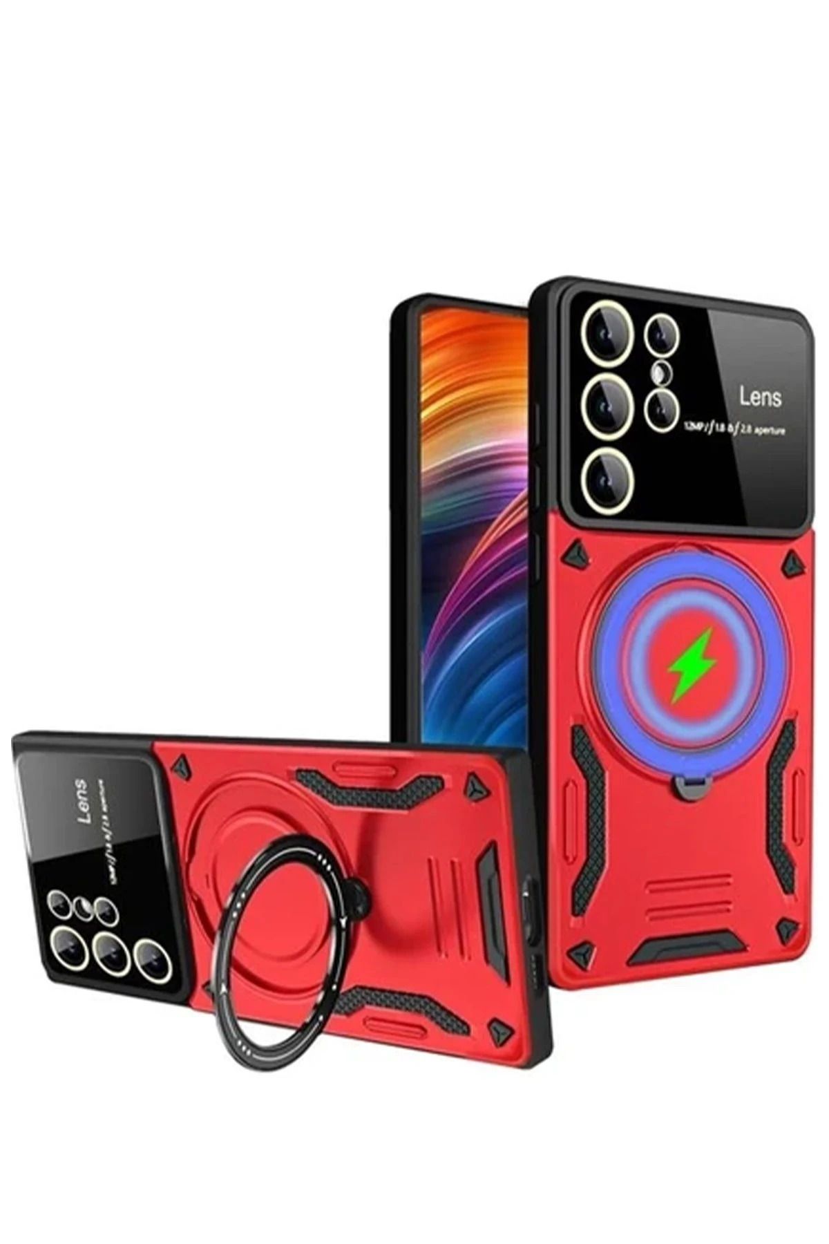 NewFace Samsung Galaxy S24 Ultra Kılıf Joy Lens Standlı Kapak - Kırmızı JOJUA