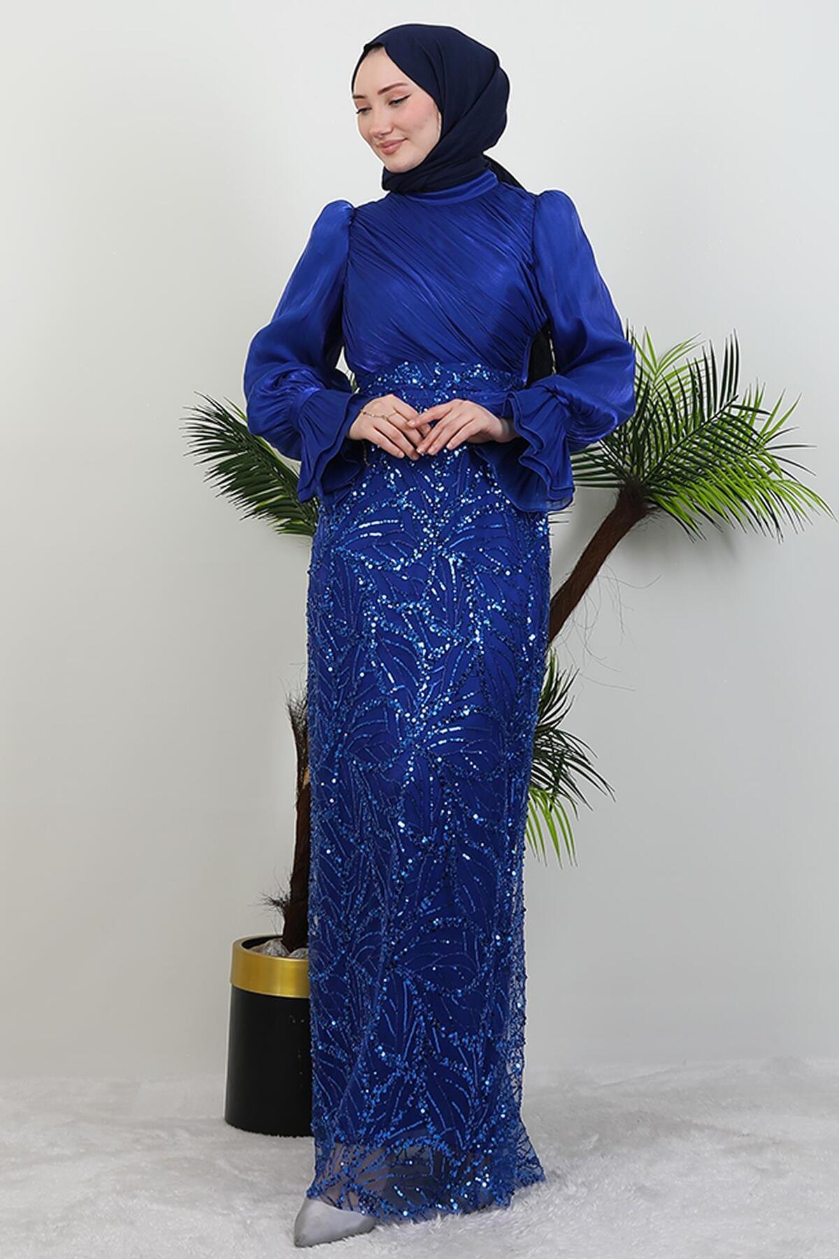 GİYZAMİLA-Rochie Creion Brodata Adelya Albastru Noapte 2