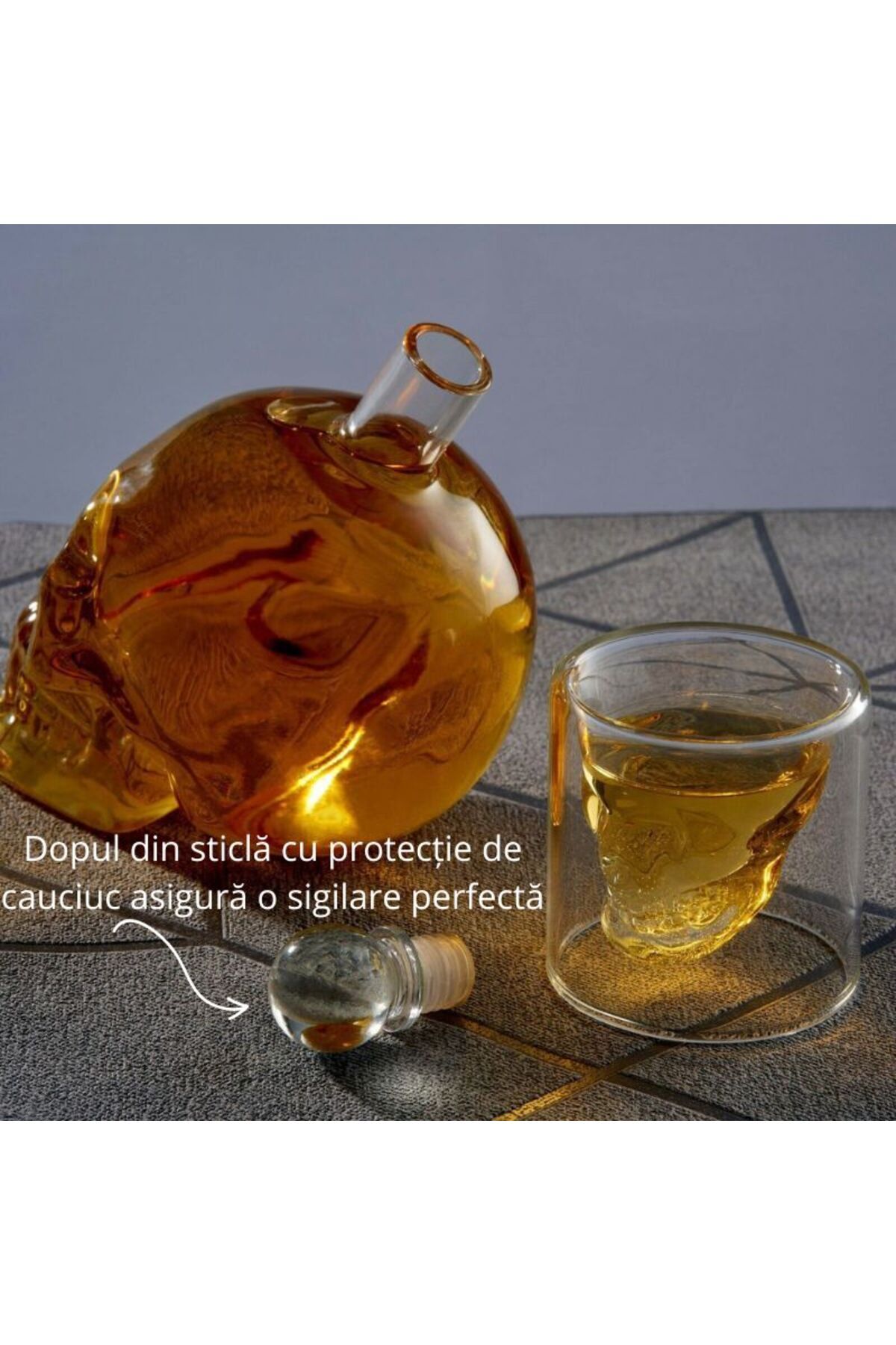 OEM-Set de decantoare, design craniu, 6 pahare în formă de craniu, 75 ml, accesorii incluse, pâlnie, 1 L 8