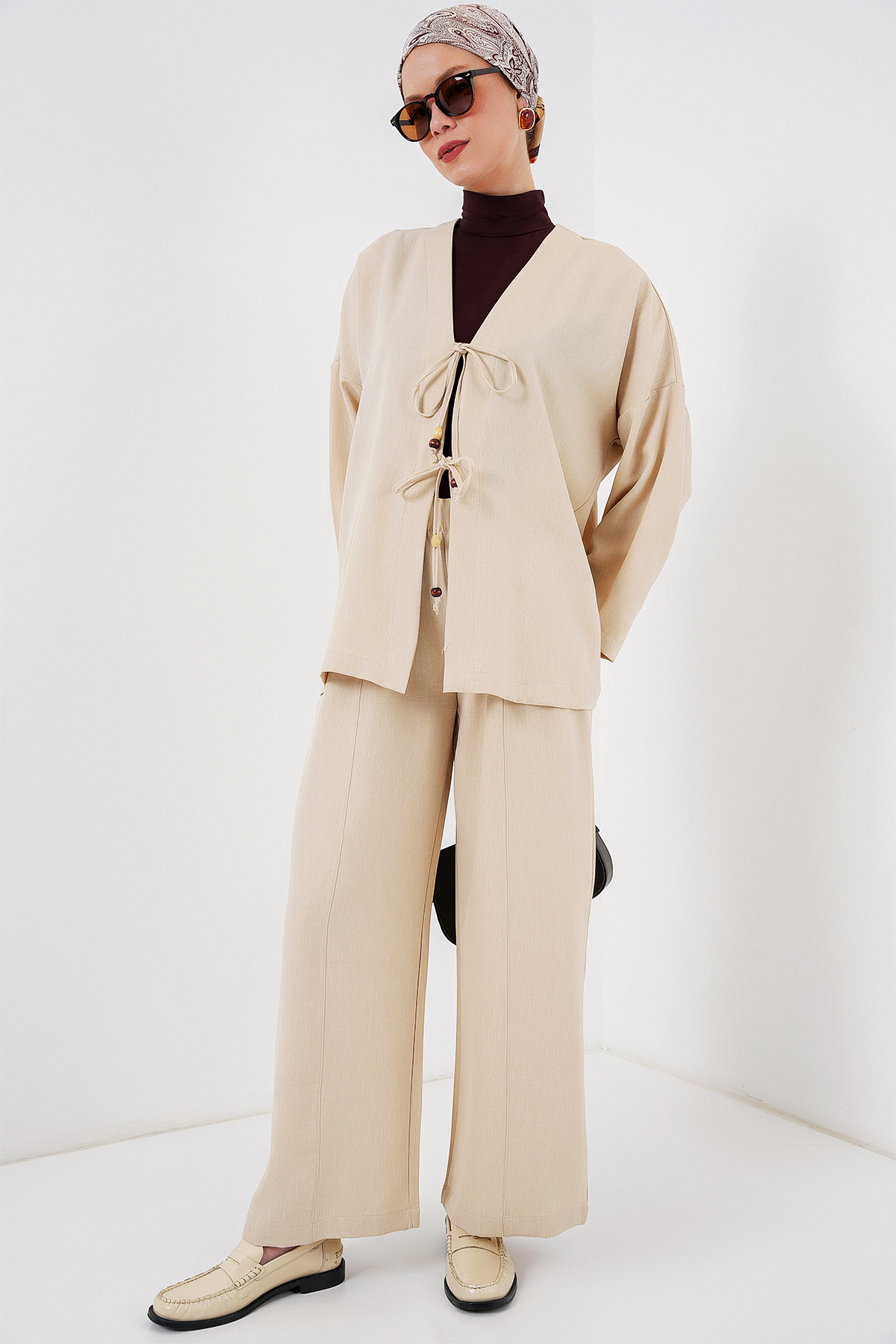 Bigdart-Women's Linen Kimono Double Set 6727 - Cream 4