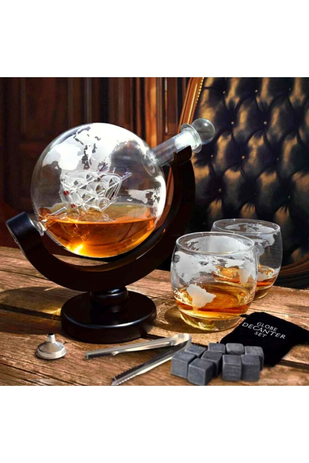 OEM-Set de decantoare Epique, design glob pământesc, 2 pahare cu imprimeu modern, accesorii incluse, 850 ml 3