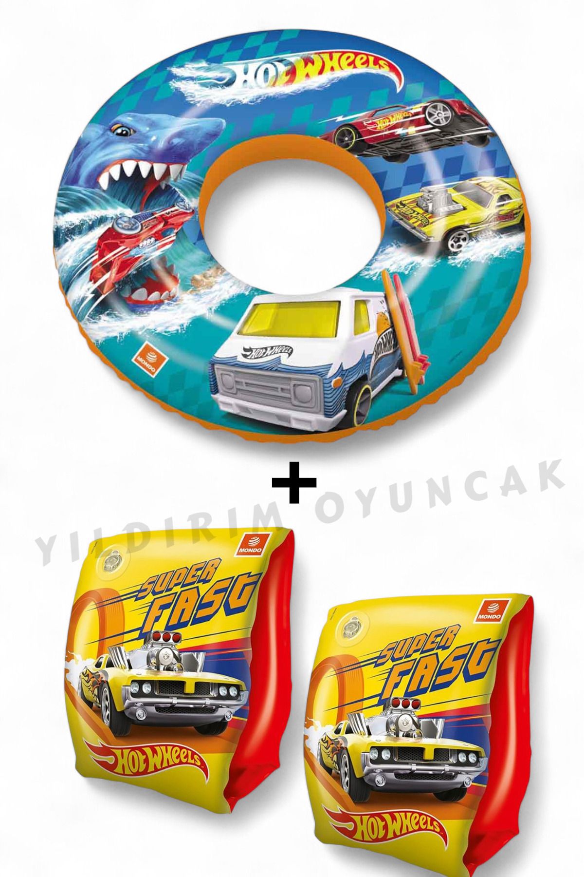 YILDIRIM OYUNCAK Deniz Havuz Şişme Kolluk 15x23 cm Yüzme Simiti 50 cm SHot Wheels Lisanslı 2li Set